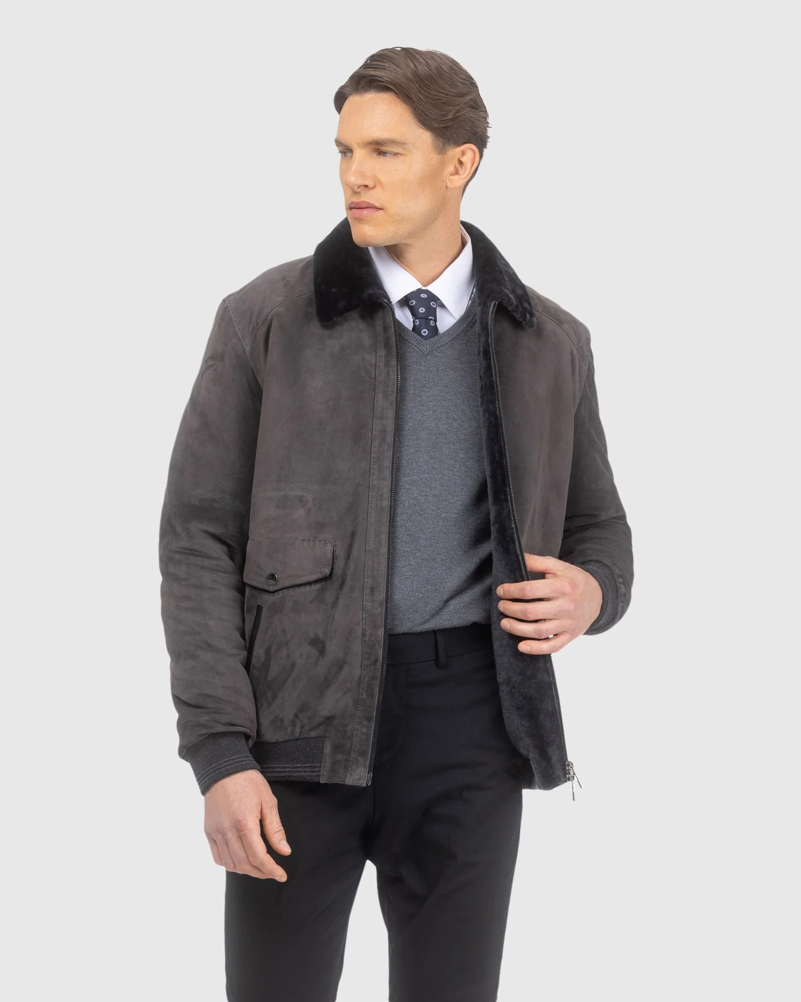 MENS SUEDE JACKET WITH SELECT SHEARLING LAMB LINING - Image 12
