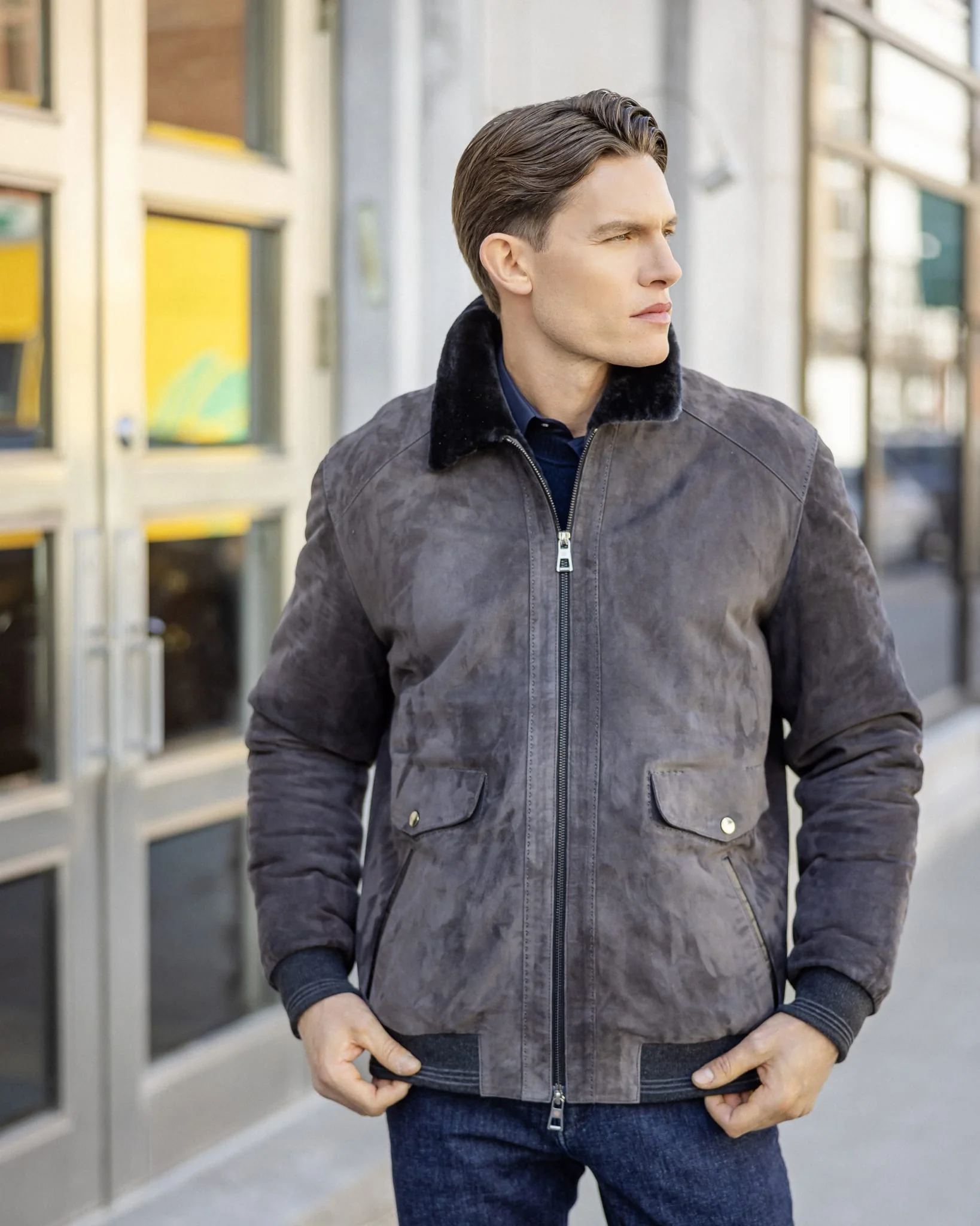 MENS SUEDE JACKET WITH SELECT SHEARLING LAMB LINING - Image 20