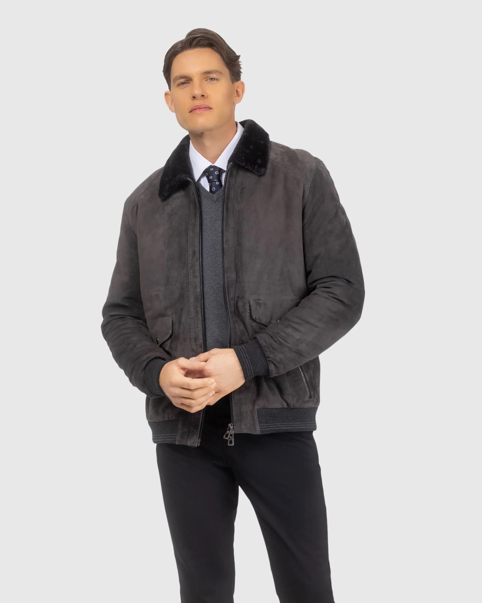MENS SUEDE JACKET WITH SELECT SHEARLING LAMB LINING - Image 6