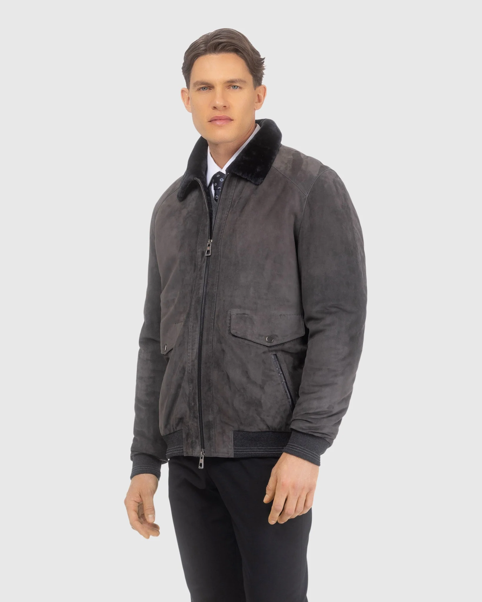 MENS SUEDE JACKET WITH SELECT SHEARLING LAMB LINING - Image 9