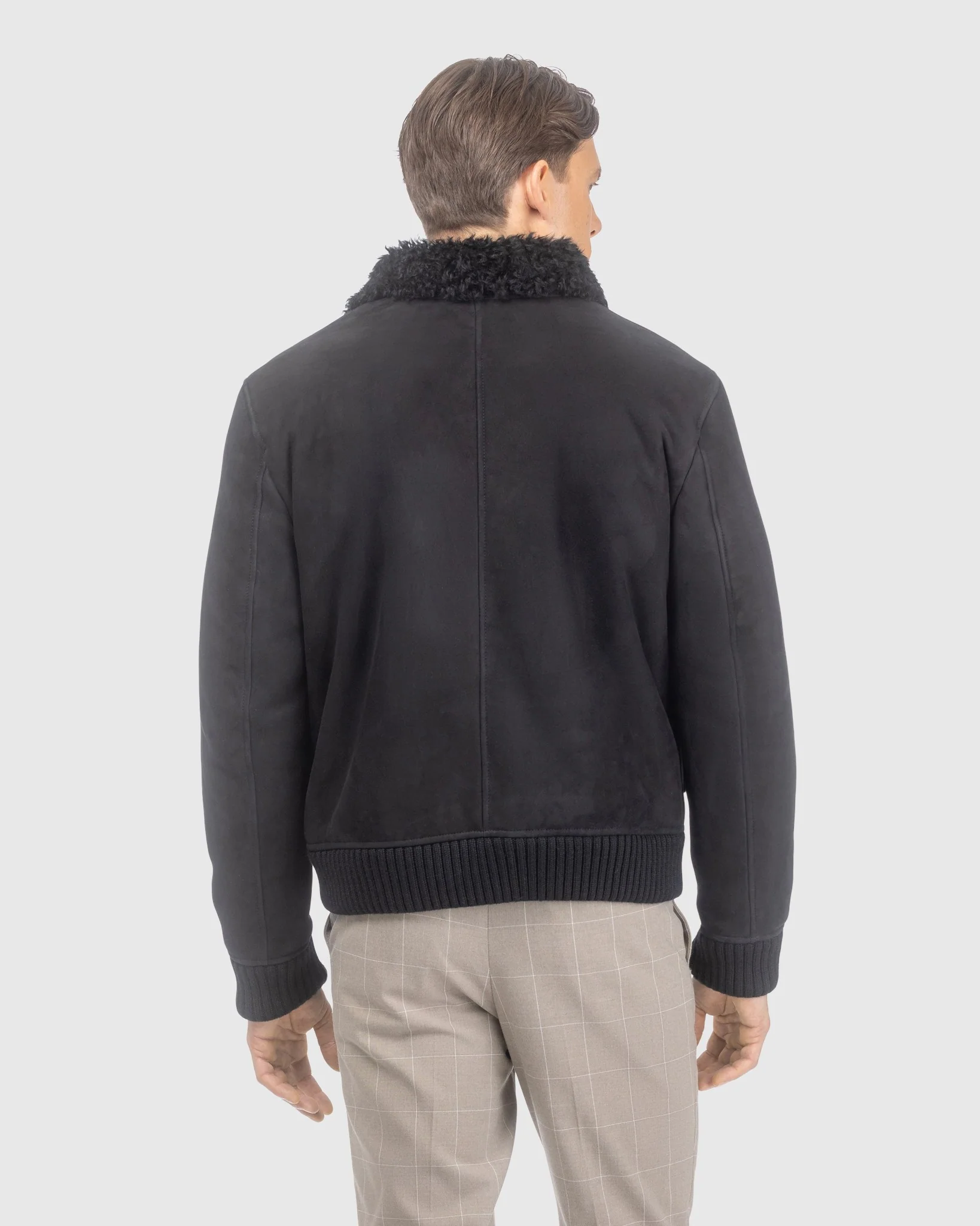 Mens Suede Shearling Lamb Bomber Jacket - Image 6
