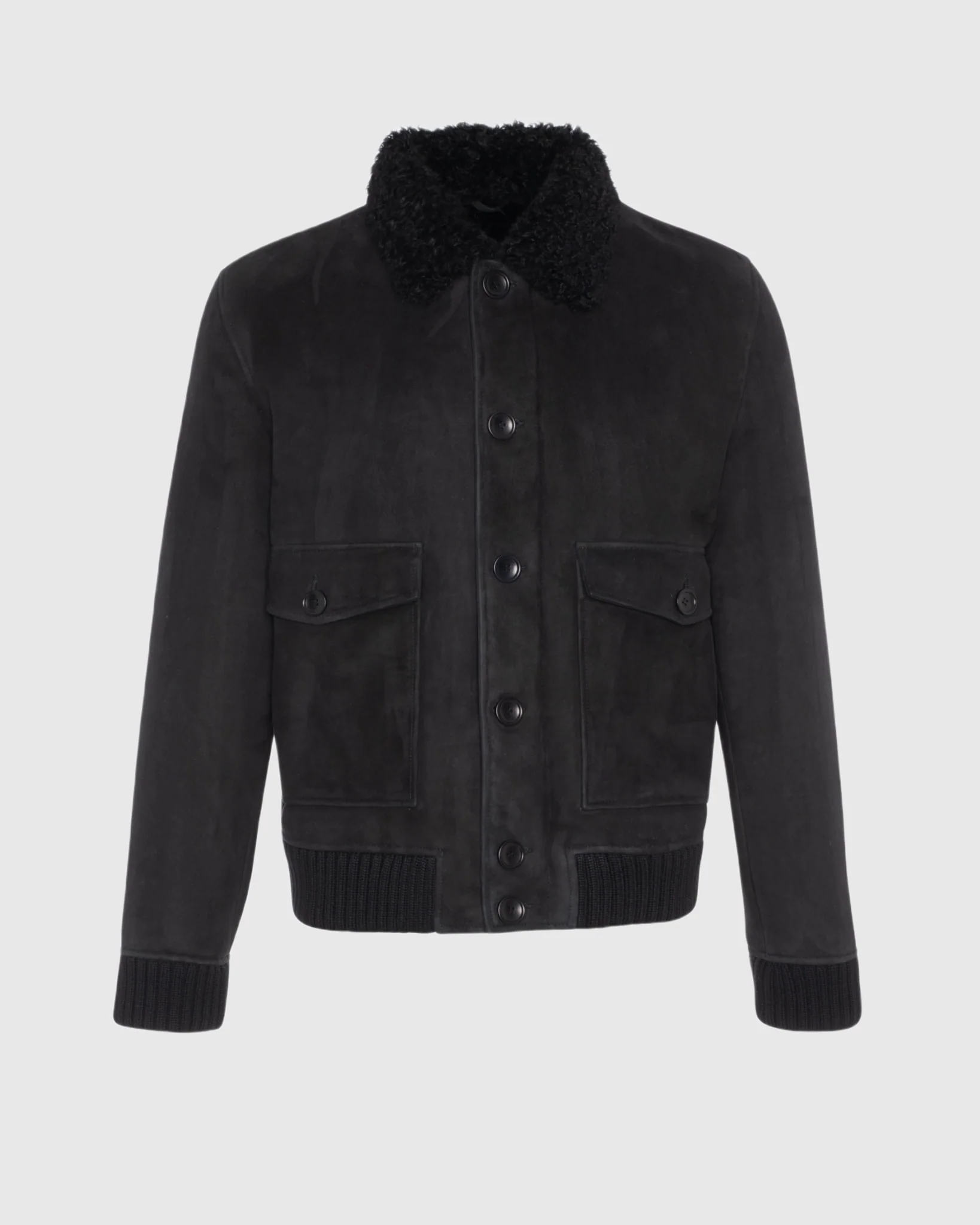 Mens Suede Shearling Lamb Bomber Jacket - Image 7