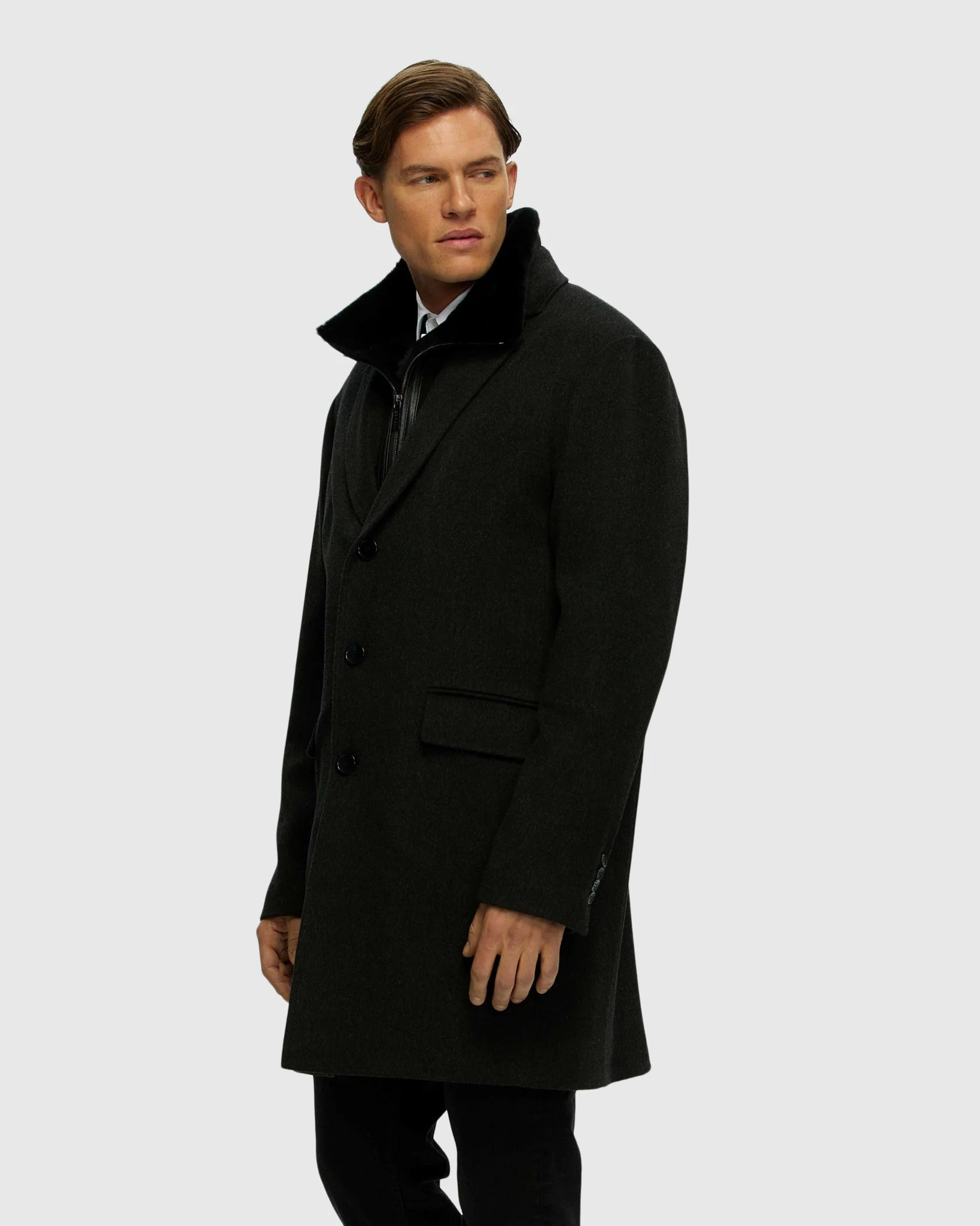 Mens Wool Stroller With Detachable Shearling Lamb Trim - Image 2