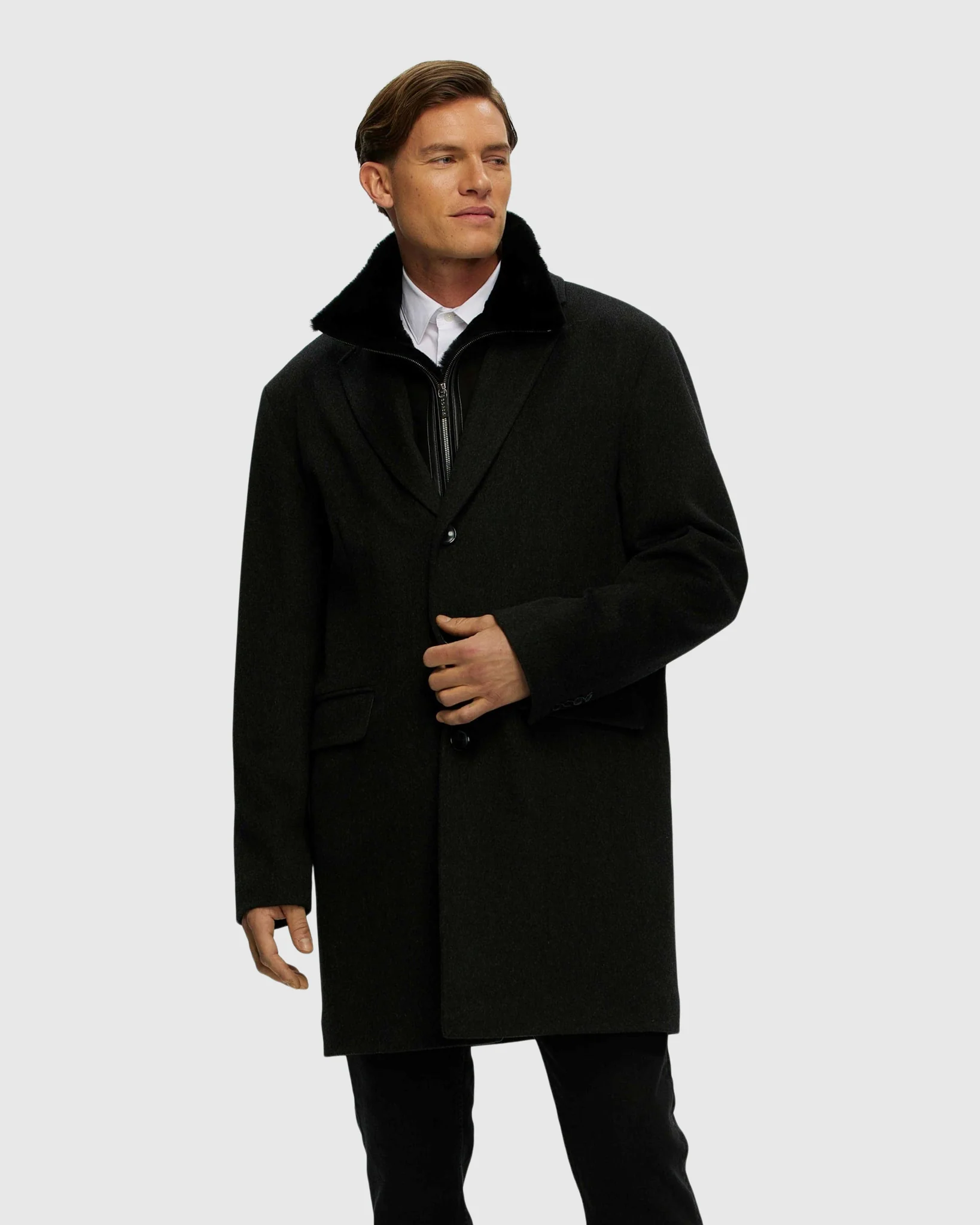 Mens Wool Stroller With Detachable Shearling Lamb Trim - Image 3