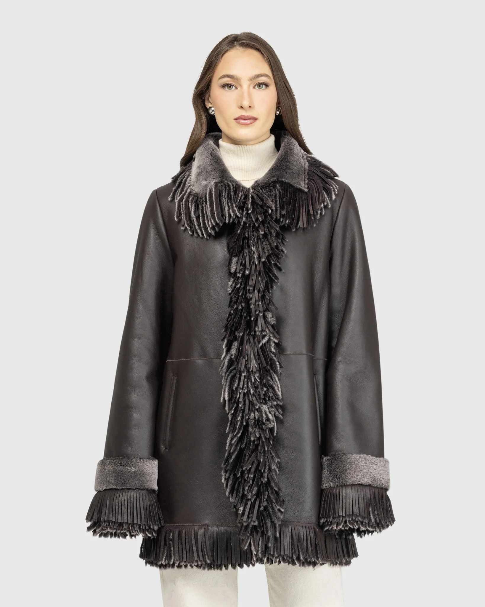 Merino Shearling Lamb Jacket With Fringes - Image 2
