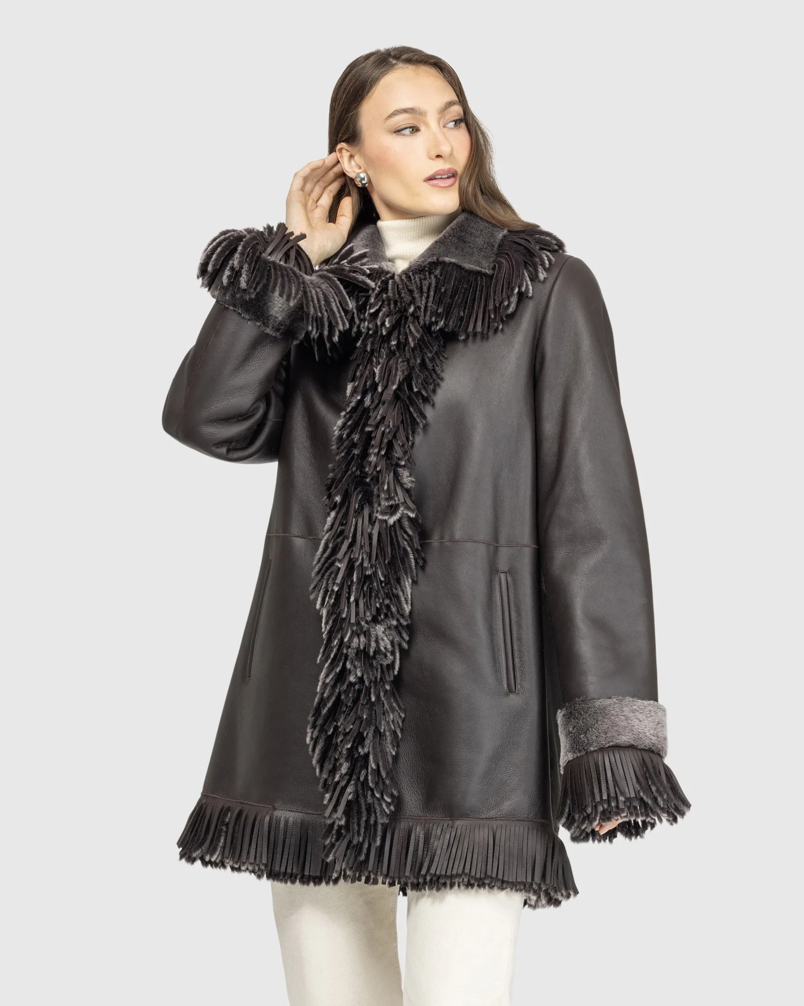 Merino Shearling Lamb Jacket With Fringes - Image 3