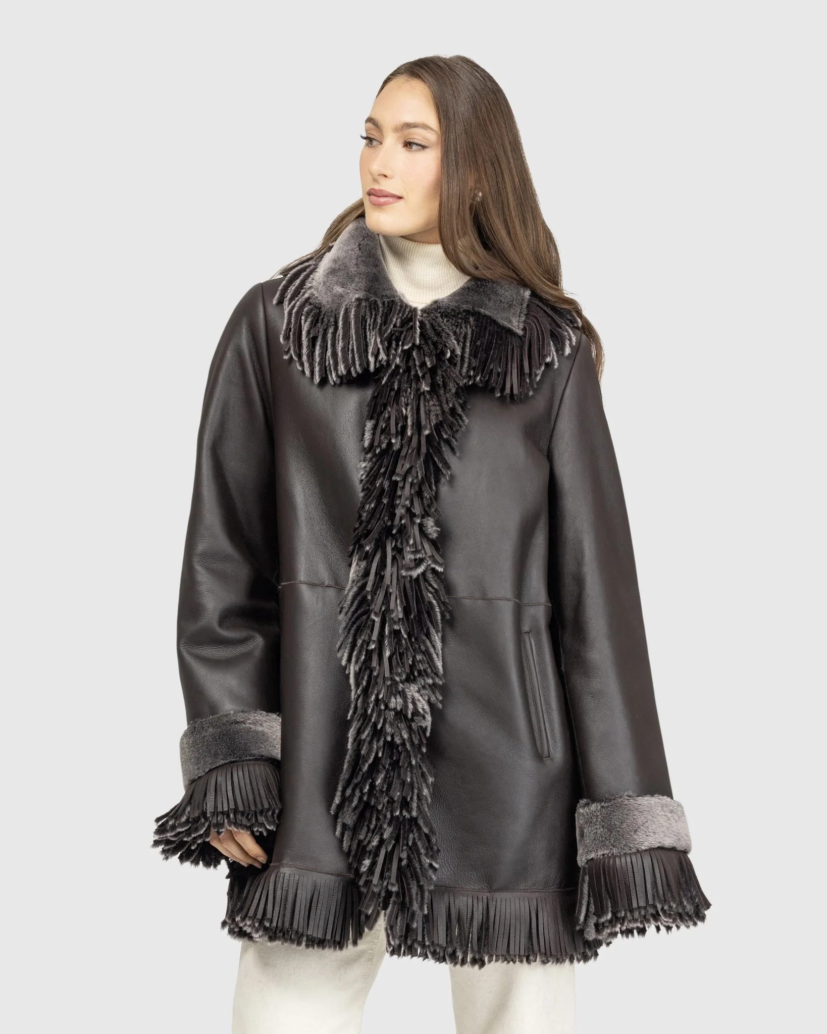 Merino Shearling Lamb Jacket With Fringes - Image 4