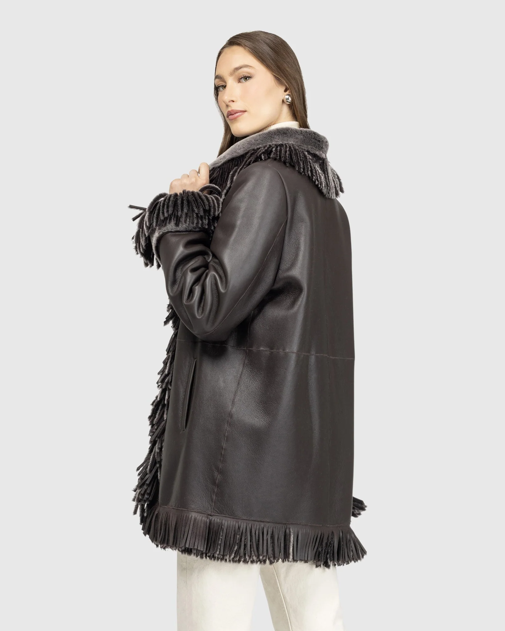 Merino Shearling Lamb Jacket With Fringes - Image 5