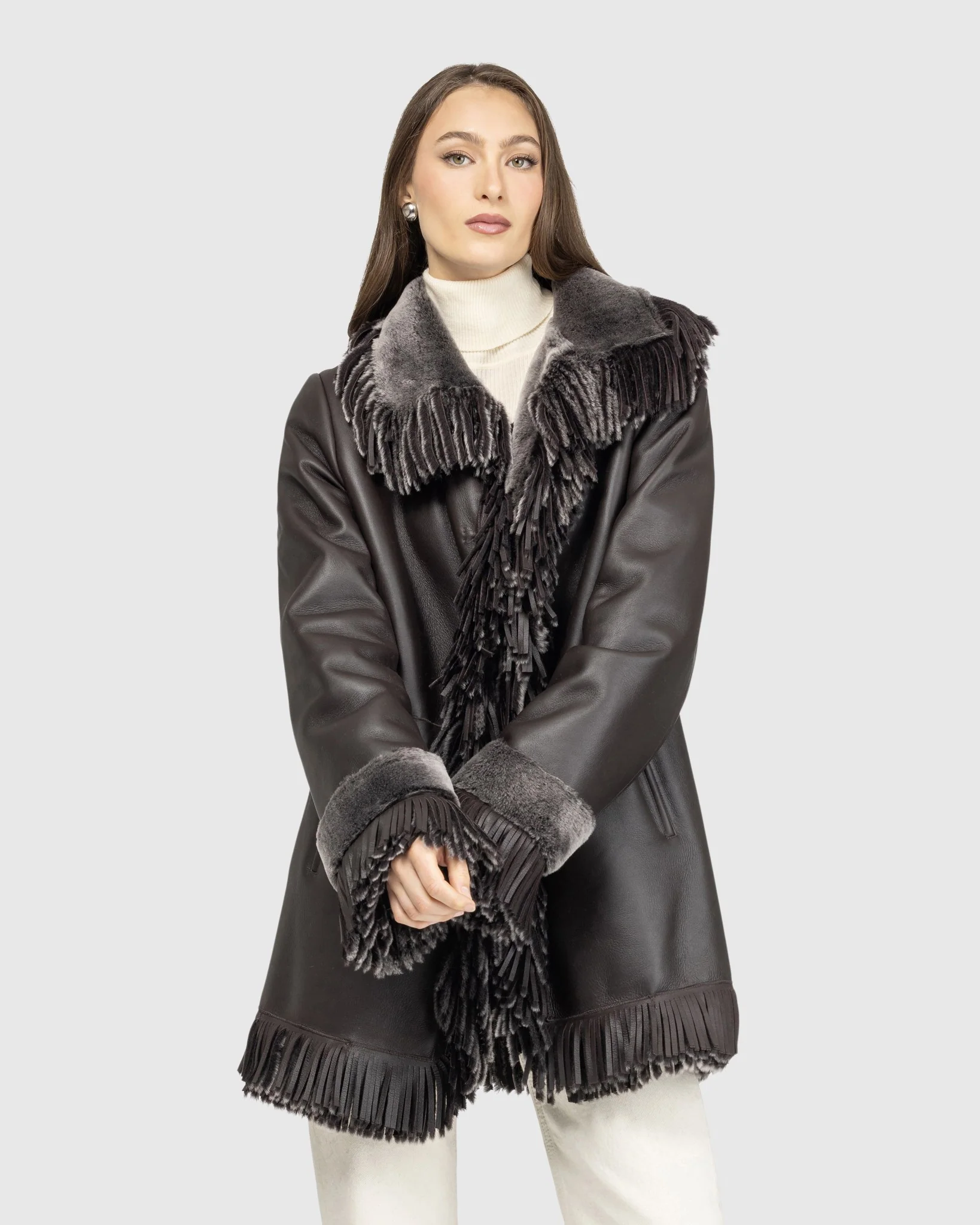 Merino Shearling Lamb Jacket With Fringes - Image 7