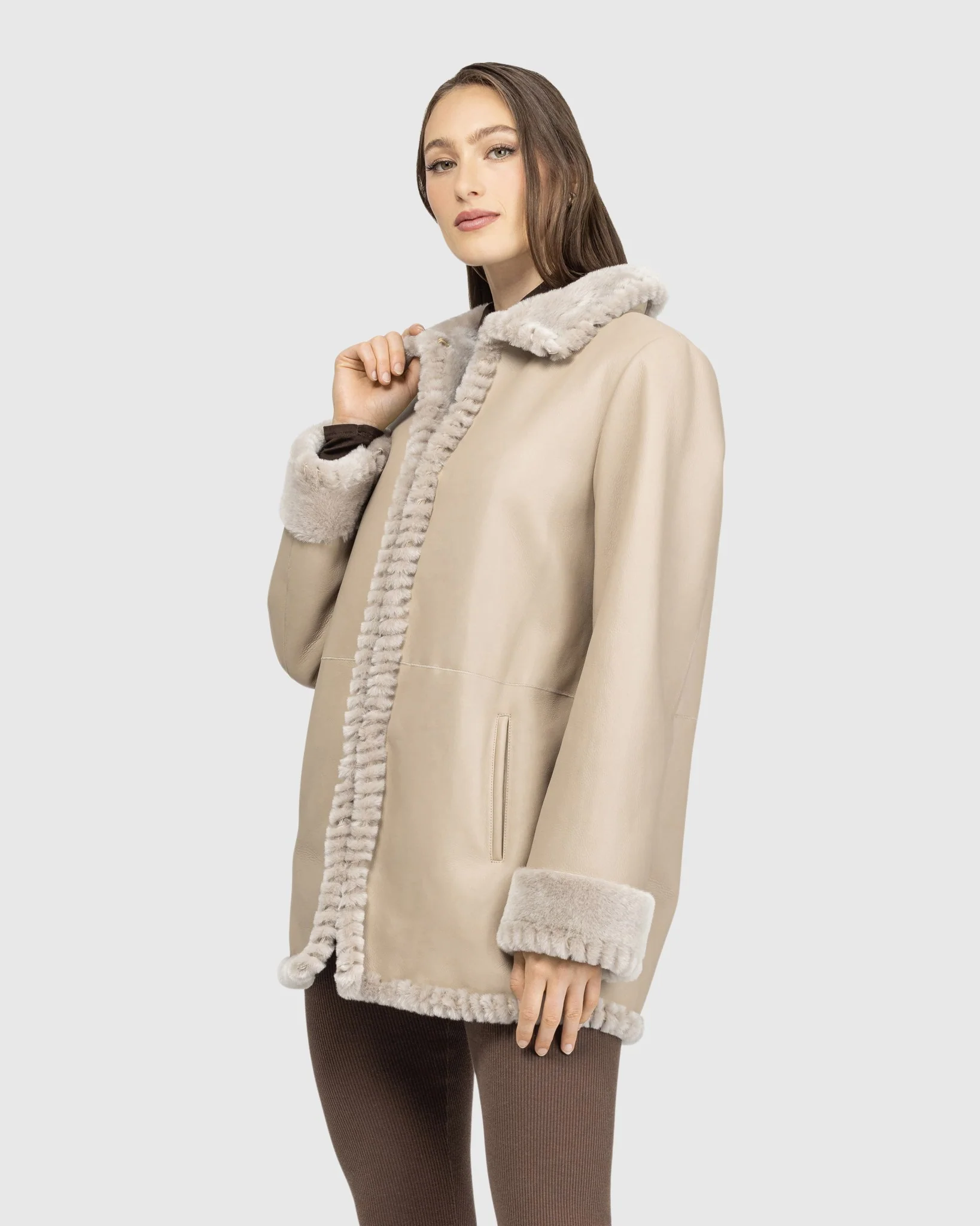 Merino Shearling Lamb Jacket With Whipstitch Trim