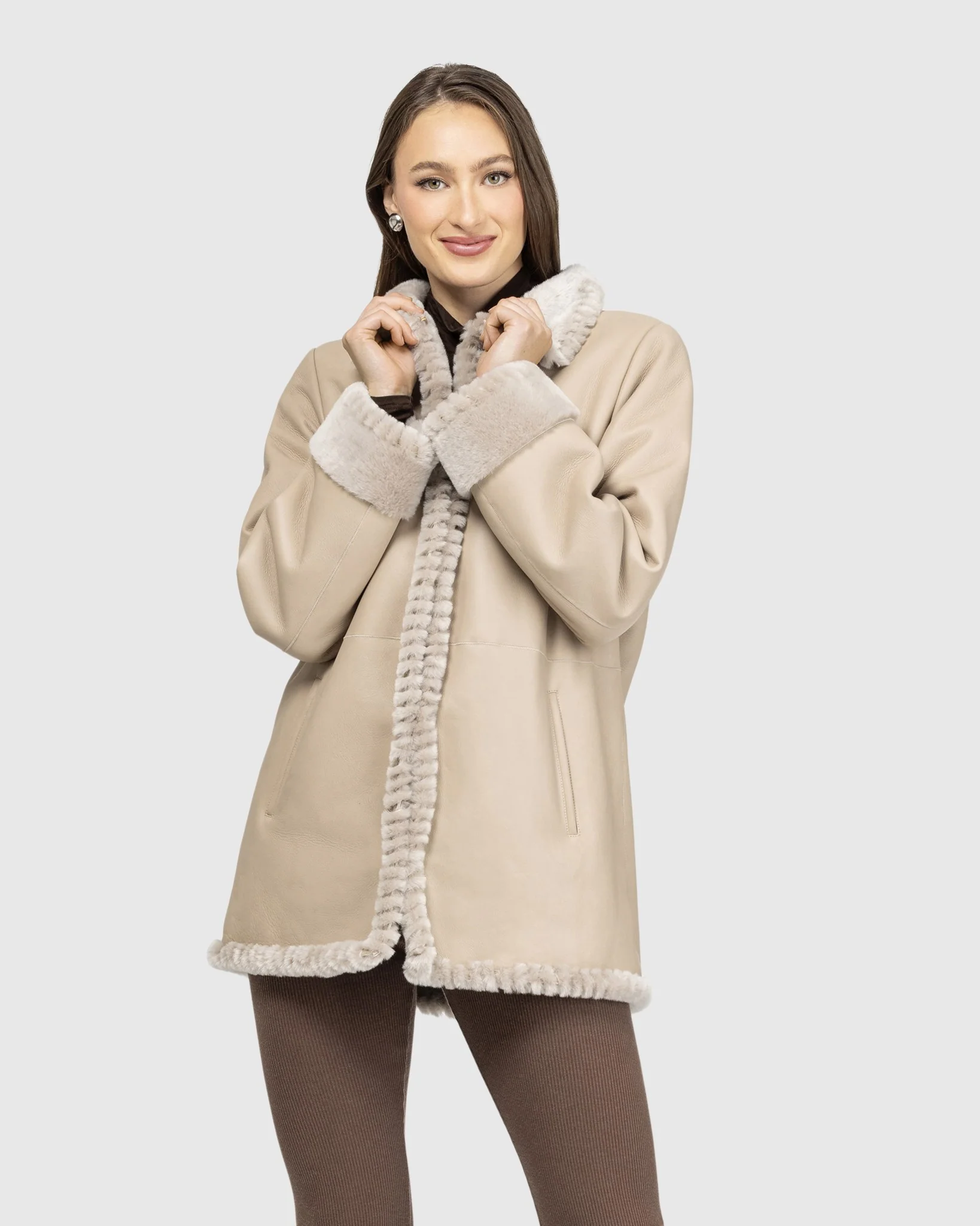 Merino Shearling Lamb Jacket With Whipstitch Trim - Image 3