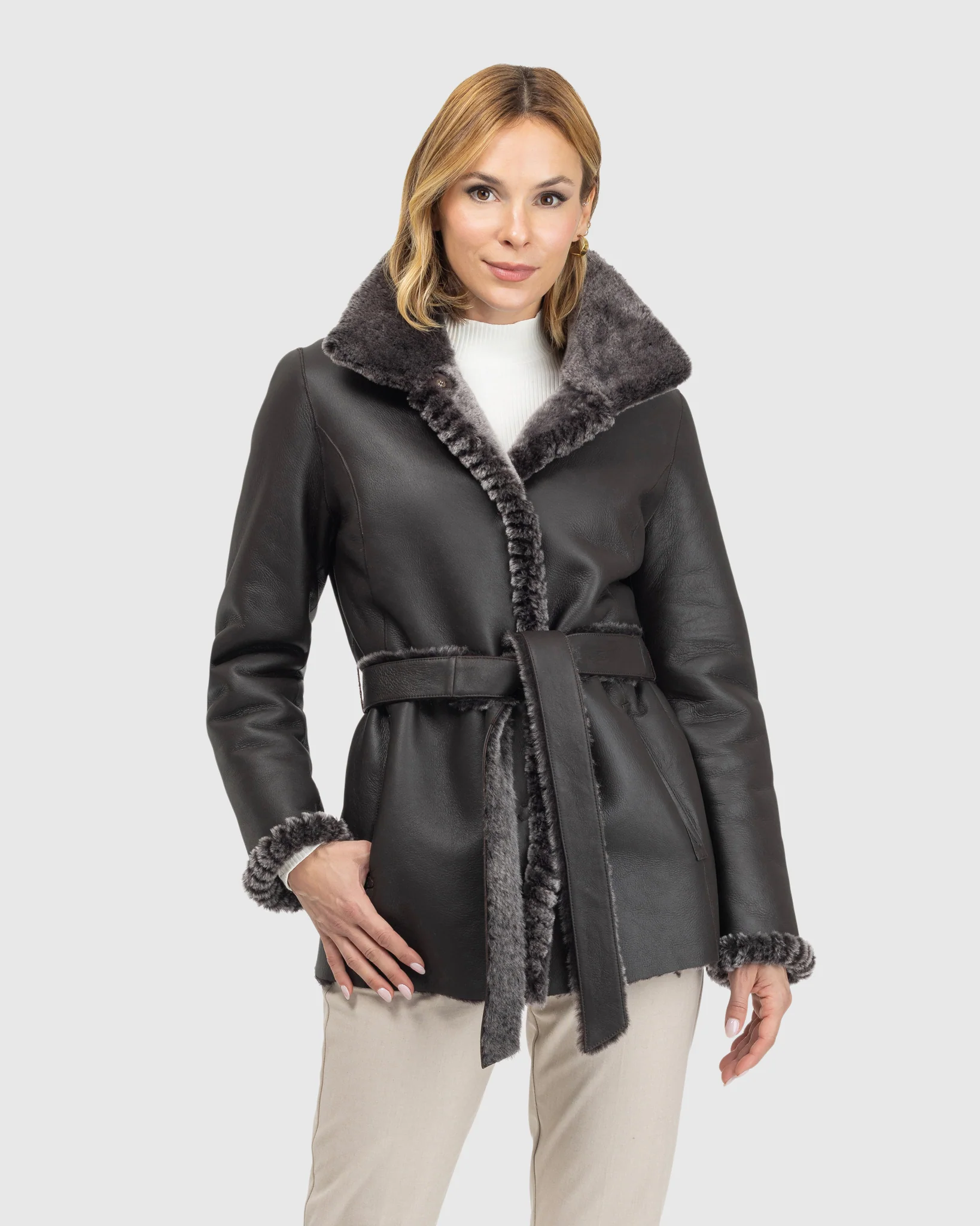 Merino Shearling Lamb Jacket with Whipstitch Trim - Image 2