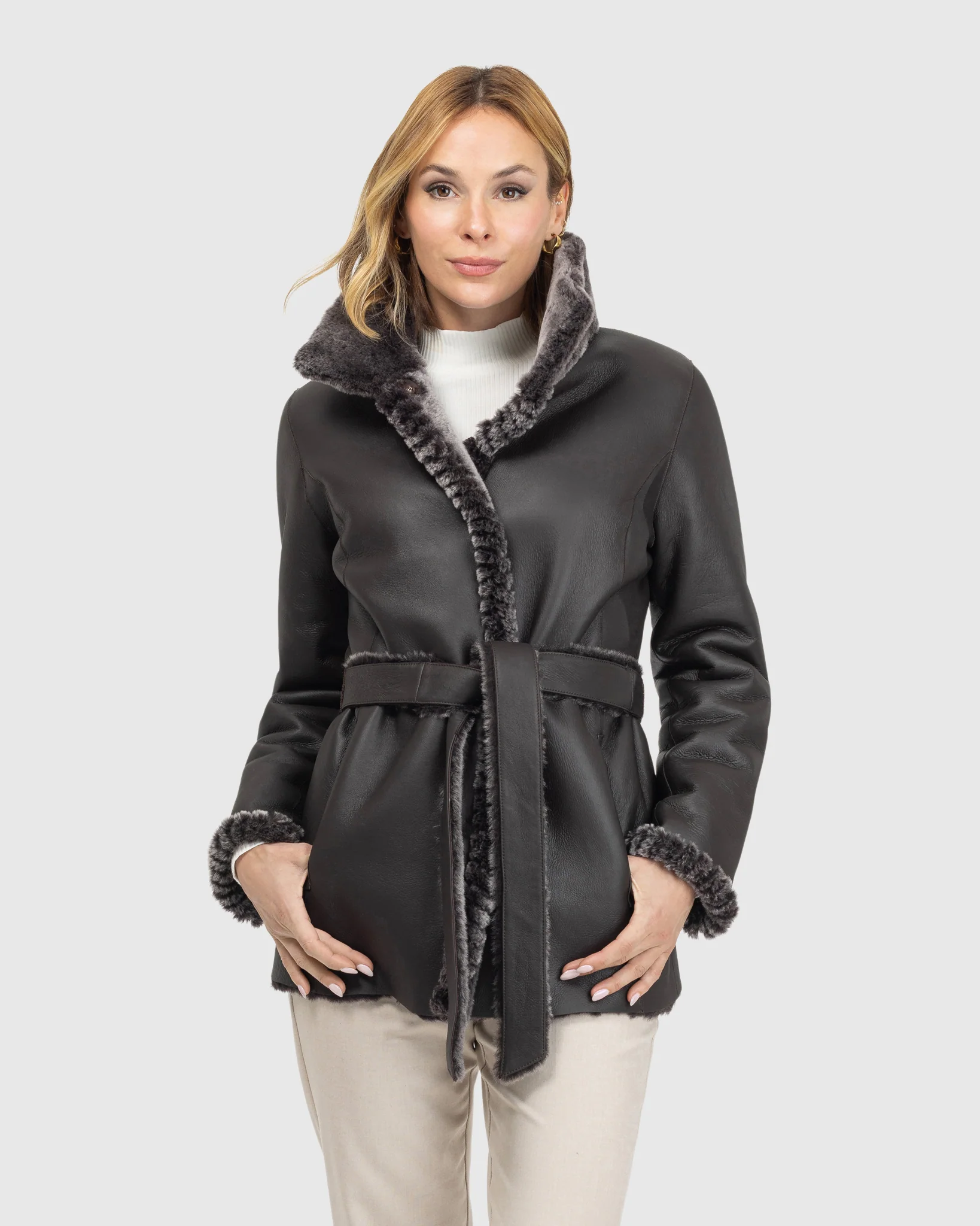 Merino Shearling Lamb Jacket with Whipstitch Trim - Image 4