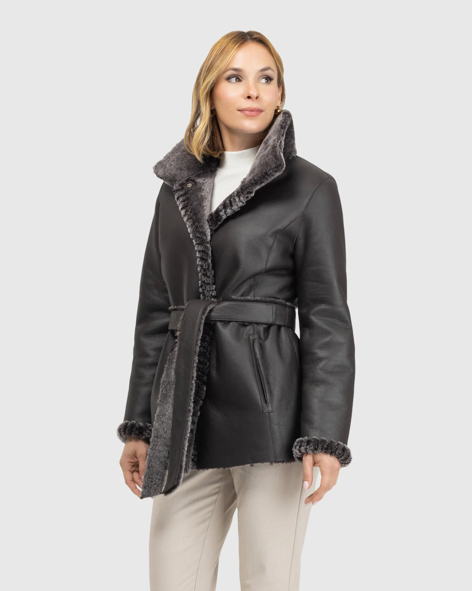 Merino Shearling Lamb Jacket with Whipstitch Trim - Image 5