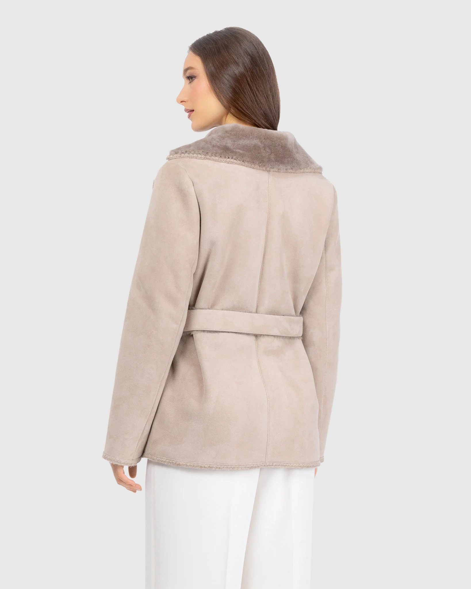 Merino Shearling Lamb Jacket With Whipstitch Trim, Belt - Image 3