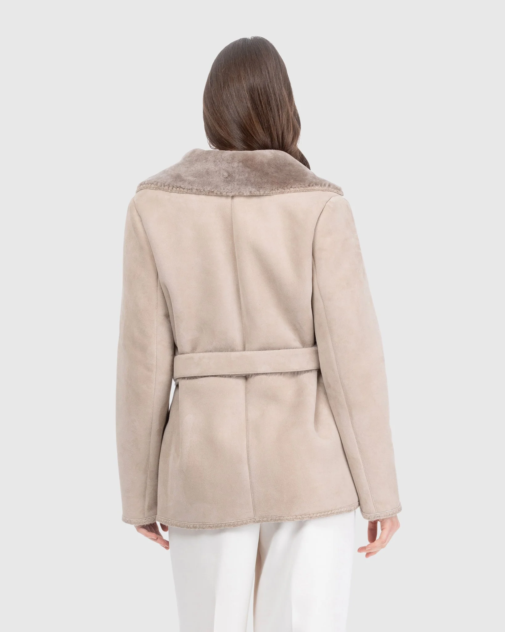 Merino Shearling Lamb Jacket With Whipstitch Trim, Belt - Image 4