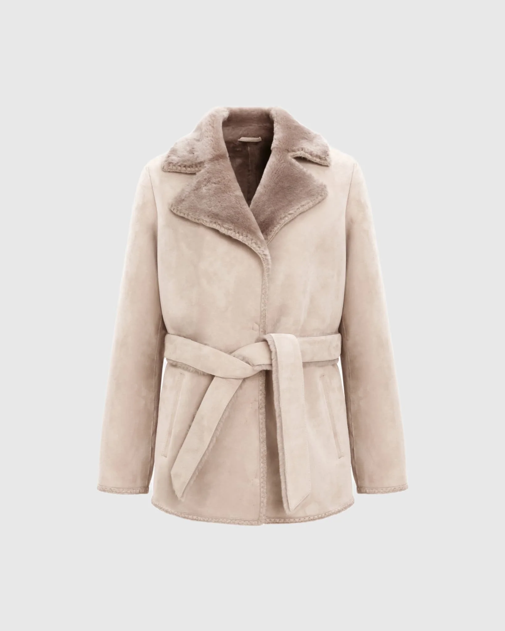 Merino Shearling Lamb Jacket With Whipstitch Trim, Belt - Image 7