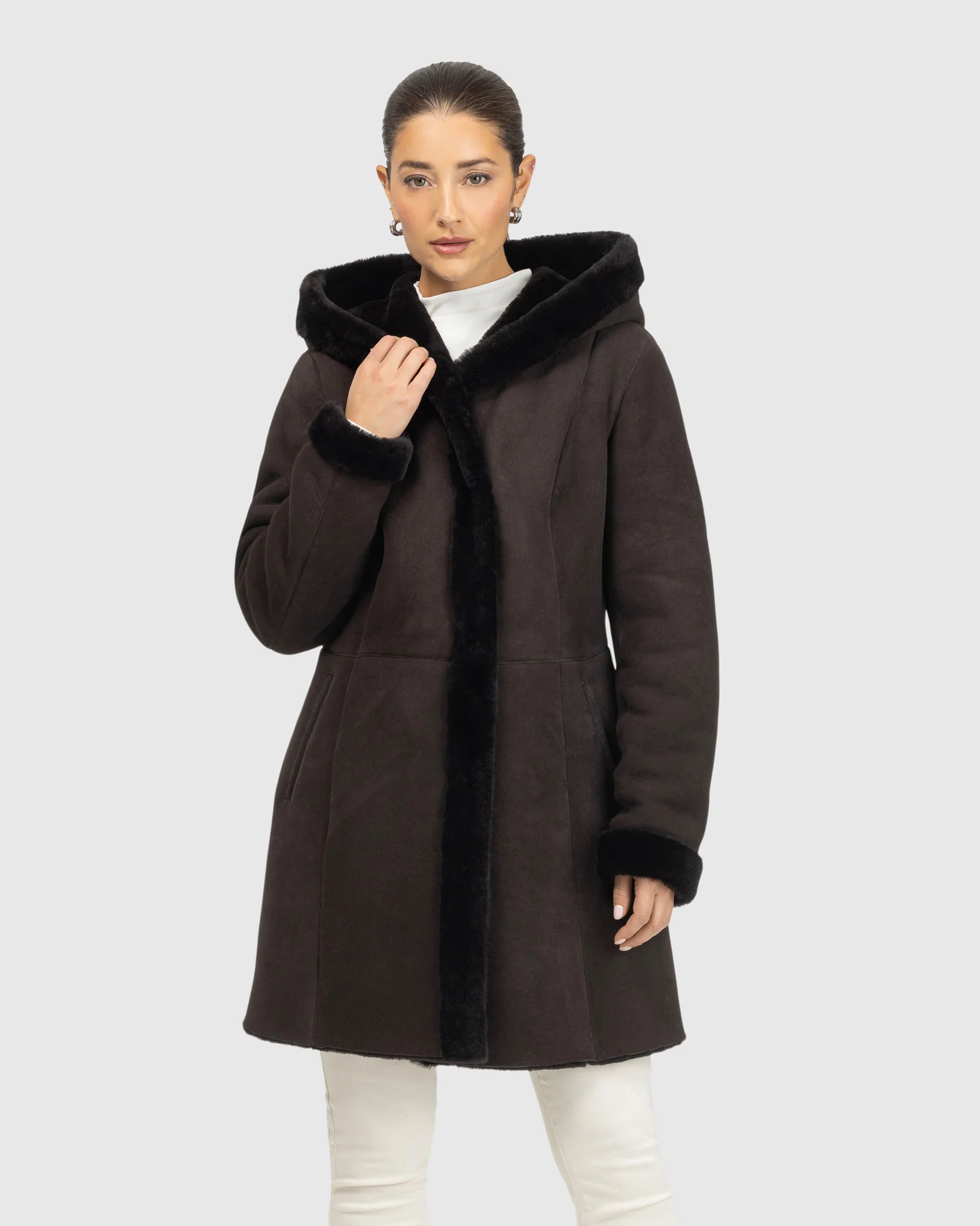 MERINO SHEARLING LAMB PARKA-BLACK-L