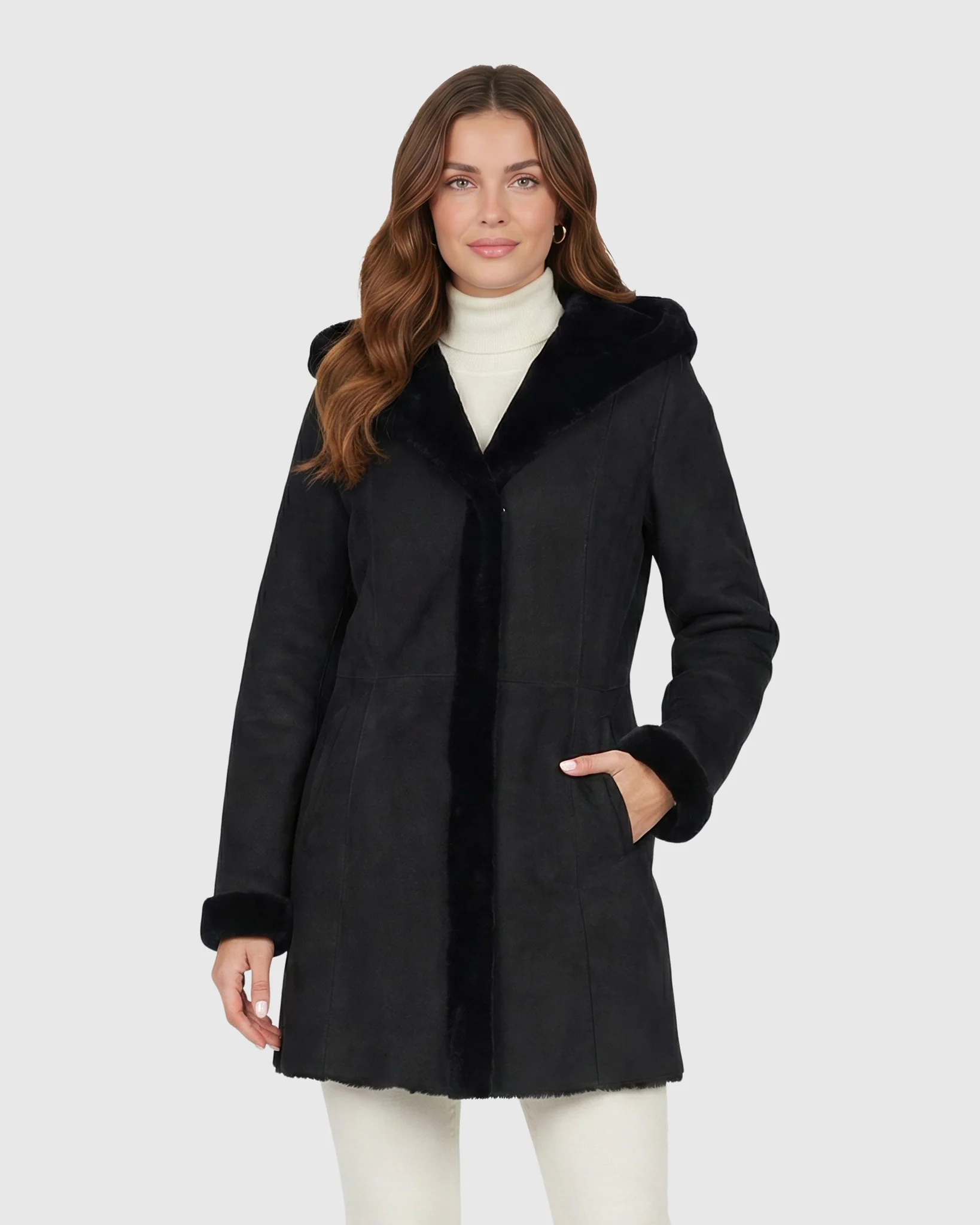 MERINO SHEARLING LAMB PARKA-BLACK-L - Image 10