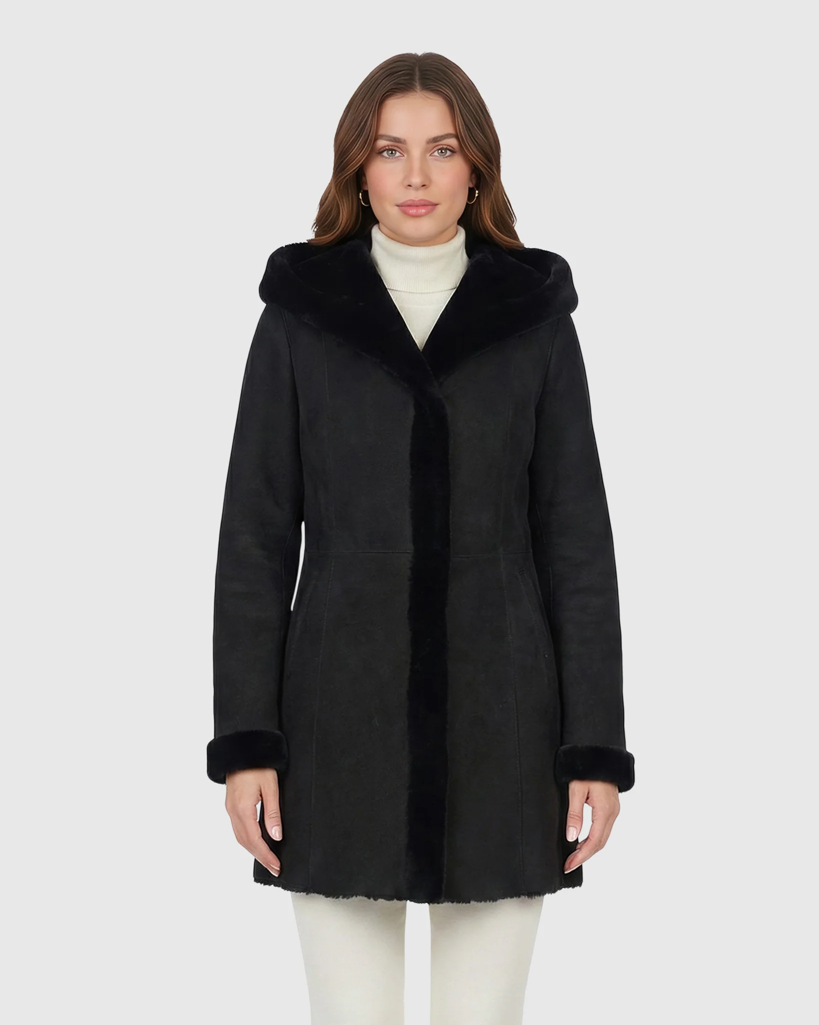 MERINO SHEARLING LAMB PARKA-BLACK-L - Image 12