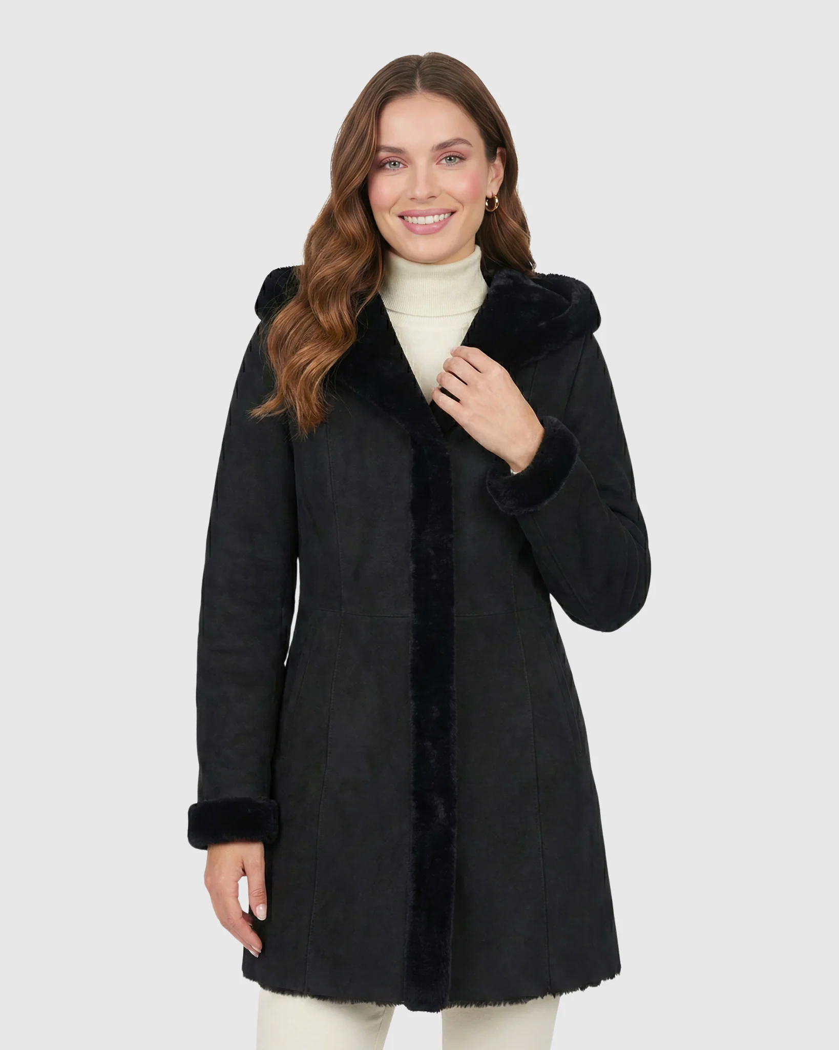 MERINO SHEARLING LAMB PARKA-BLACK-L - Image 14