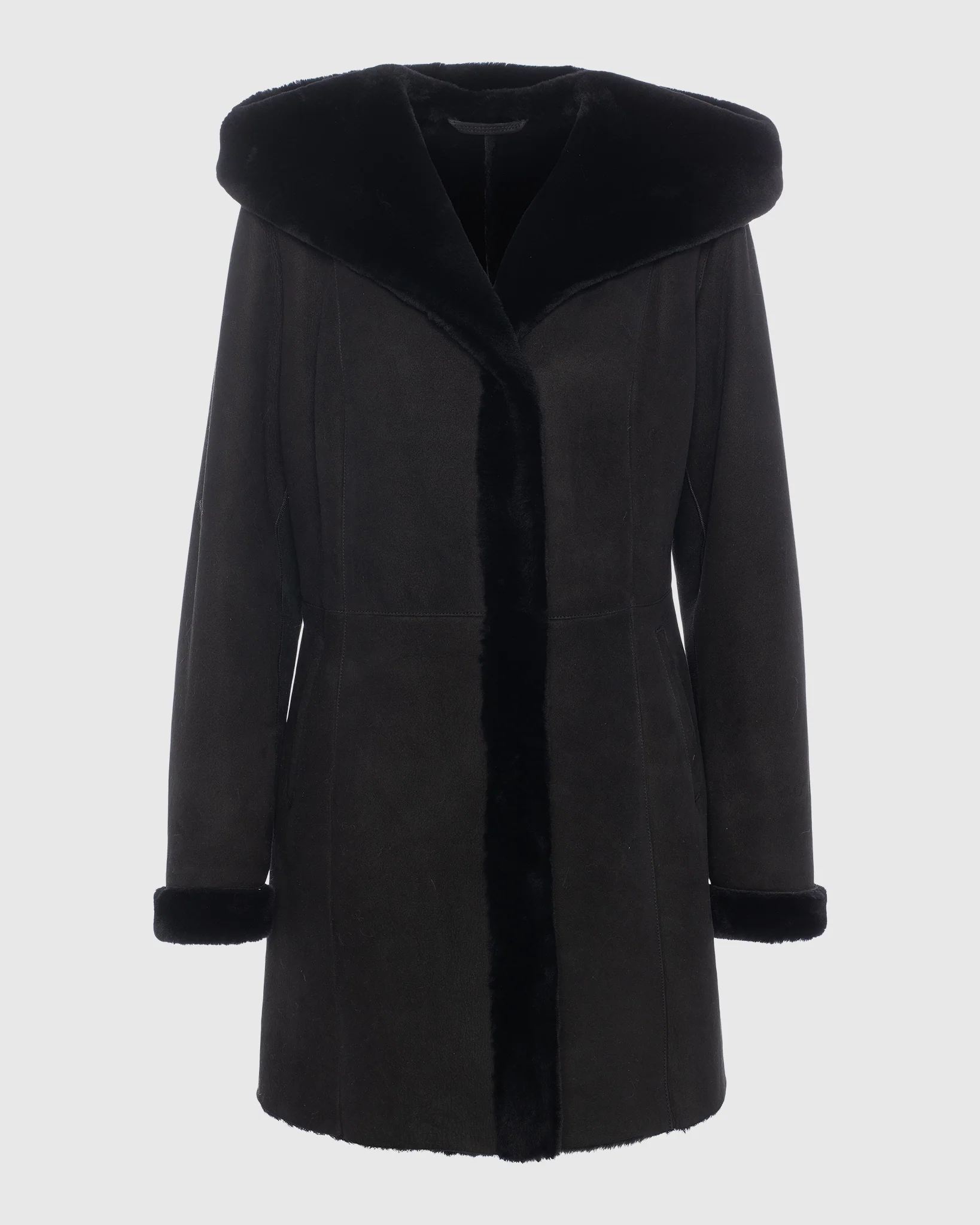 MERINO SHEARLING LAMB PARKA-BLACK-L - Image 15