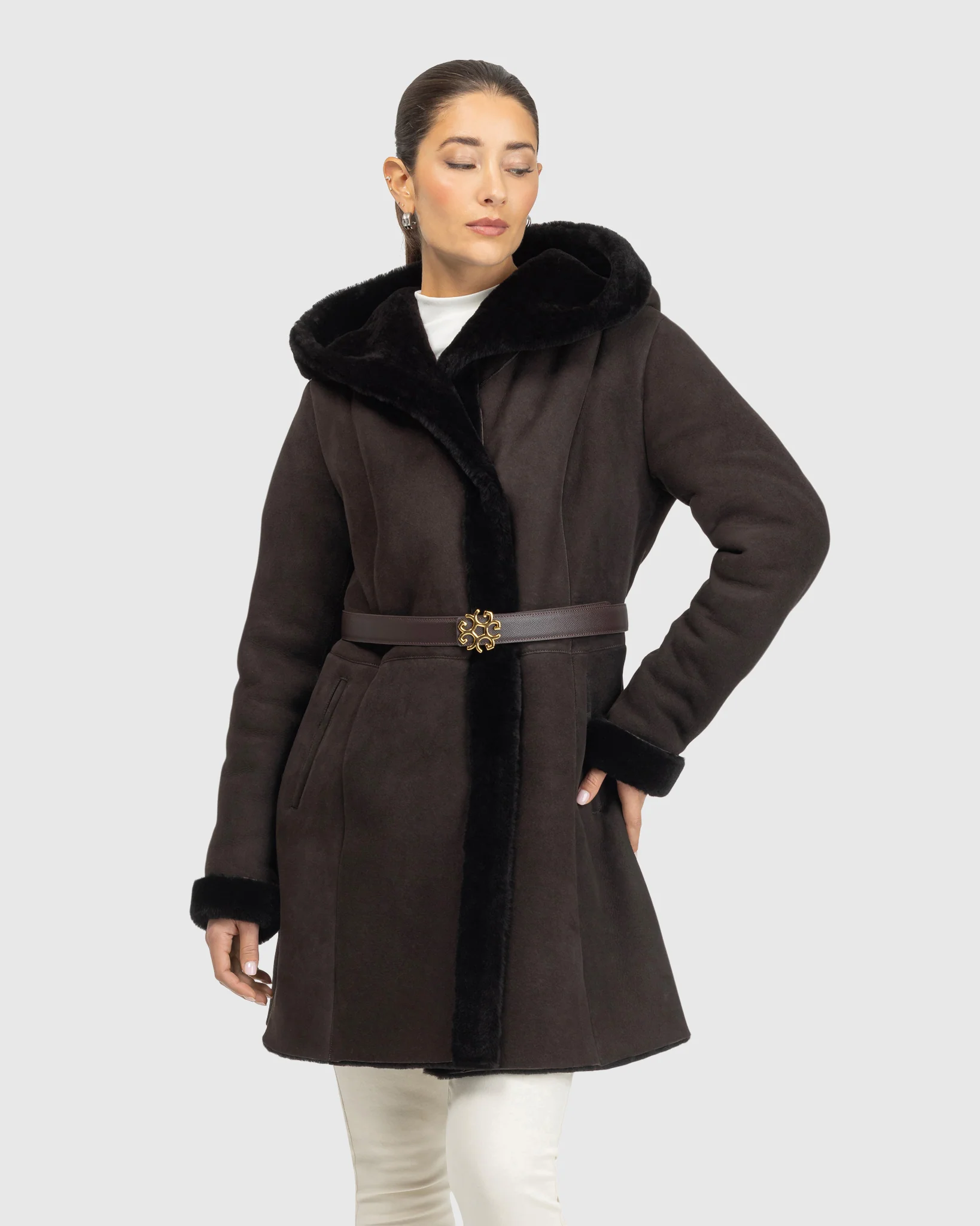 MERINO SHEARLING LAMB PARKA-BLACK-L - Image 6