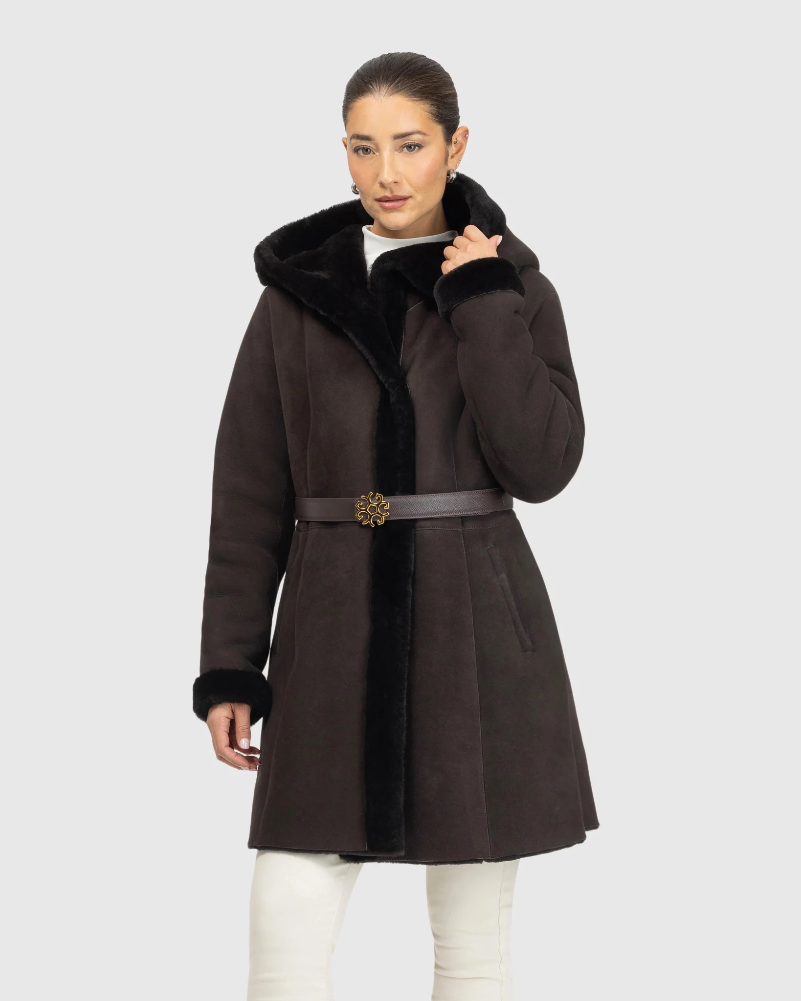 MERINO SHEARLING LAMB PARKA-BLACK-L - Image 8