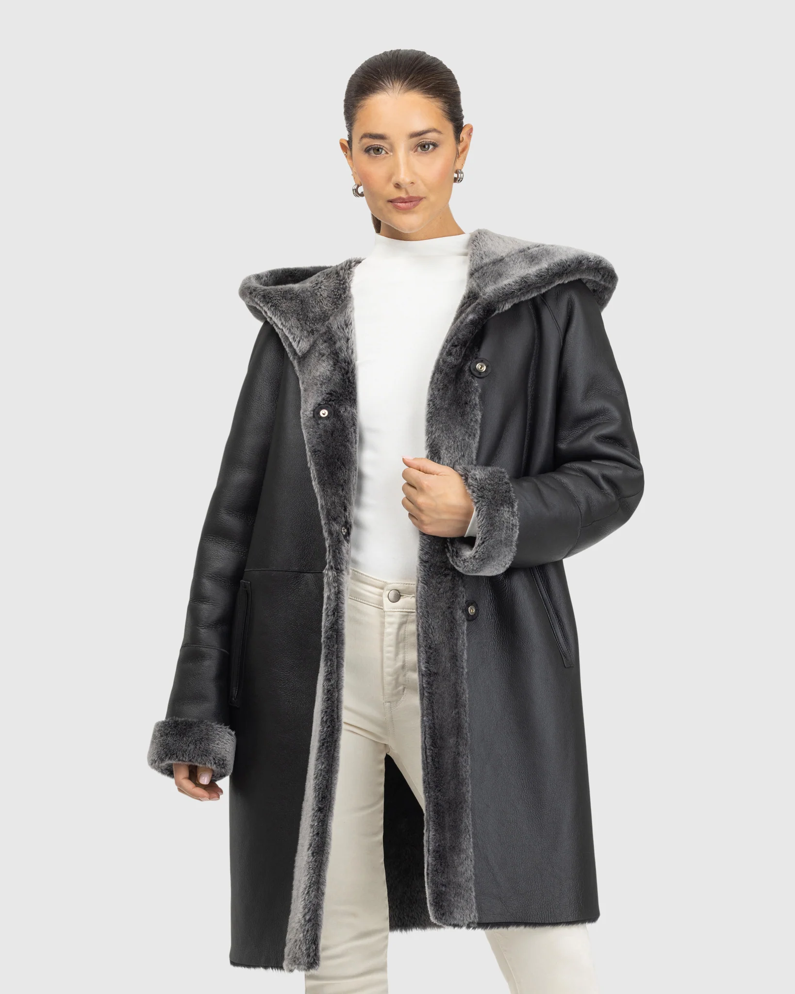 Merino Shearling Lamb Coat, Hood - Image 4