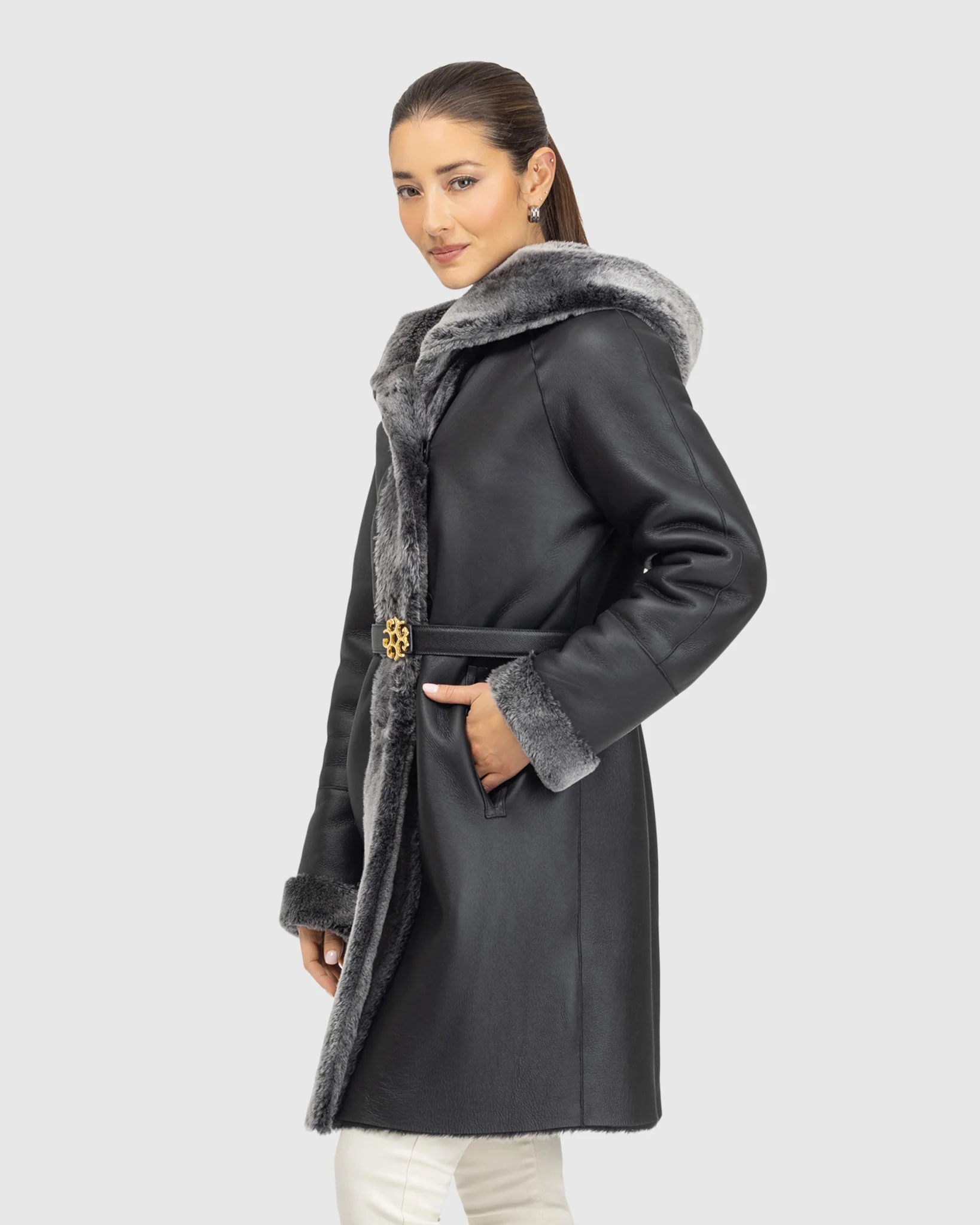 Merino Shearling Lamb Coat, Hood - Image 6