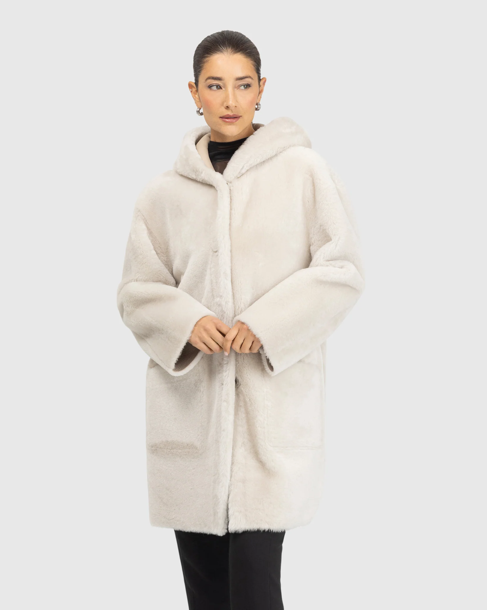 Merino Shearling Lamb Coat,Hood