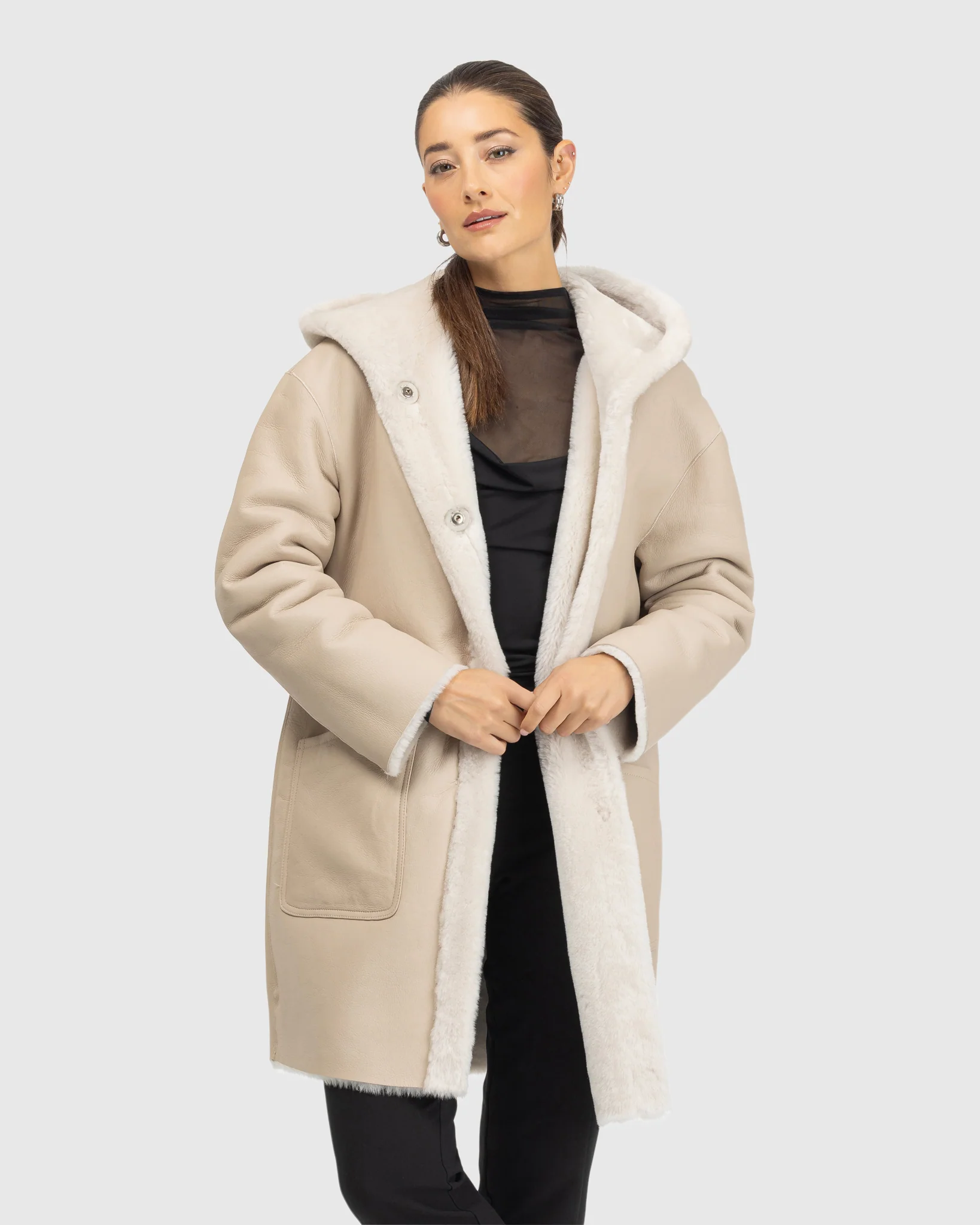 Merino Shearling Lamb Coat,Hood - Image 11