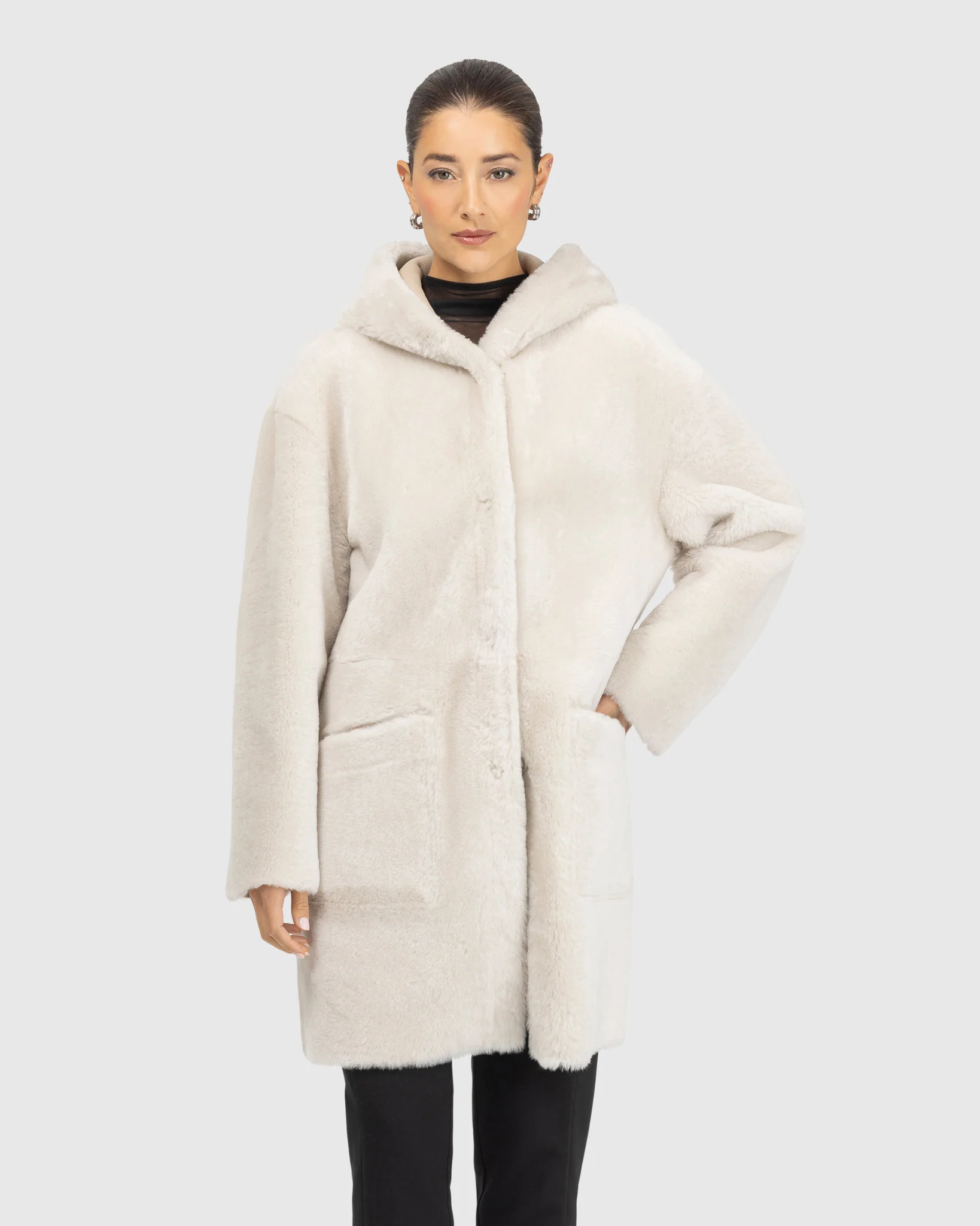 Merino Shearling Lamb Coat,Hood - Image 2