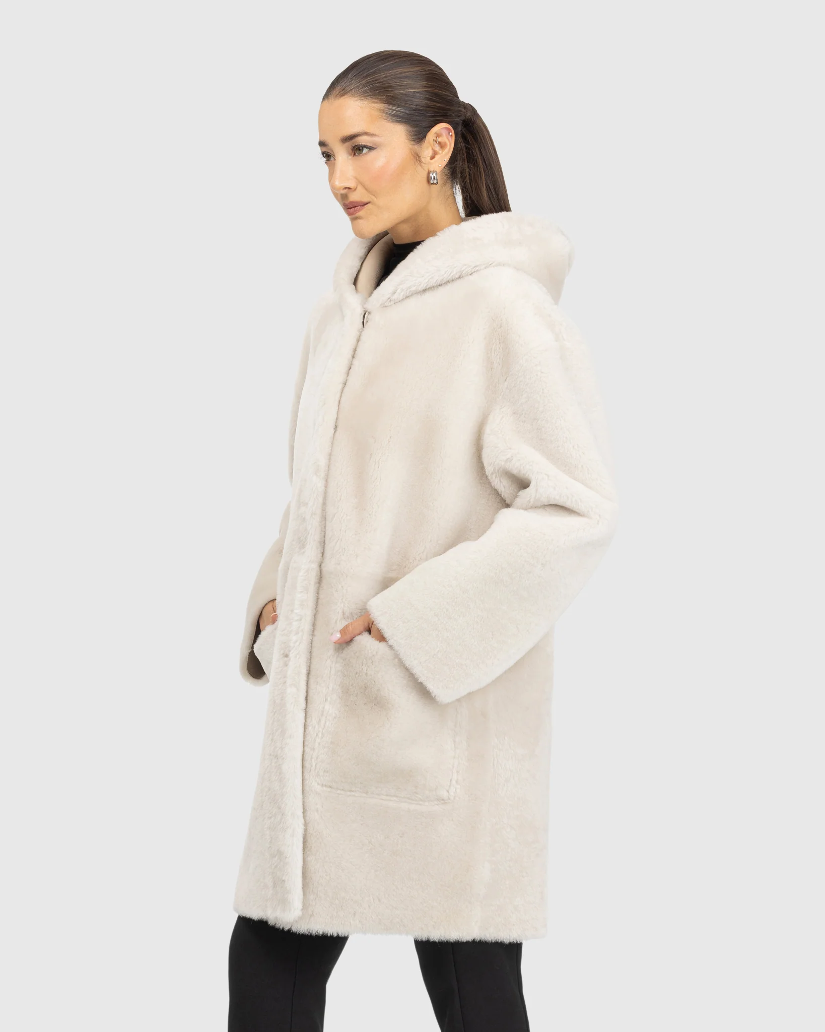 Merino Shearling Lamb Coat,Hood - Image 3