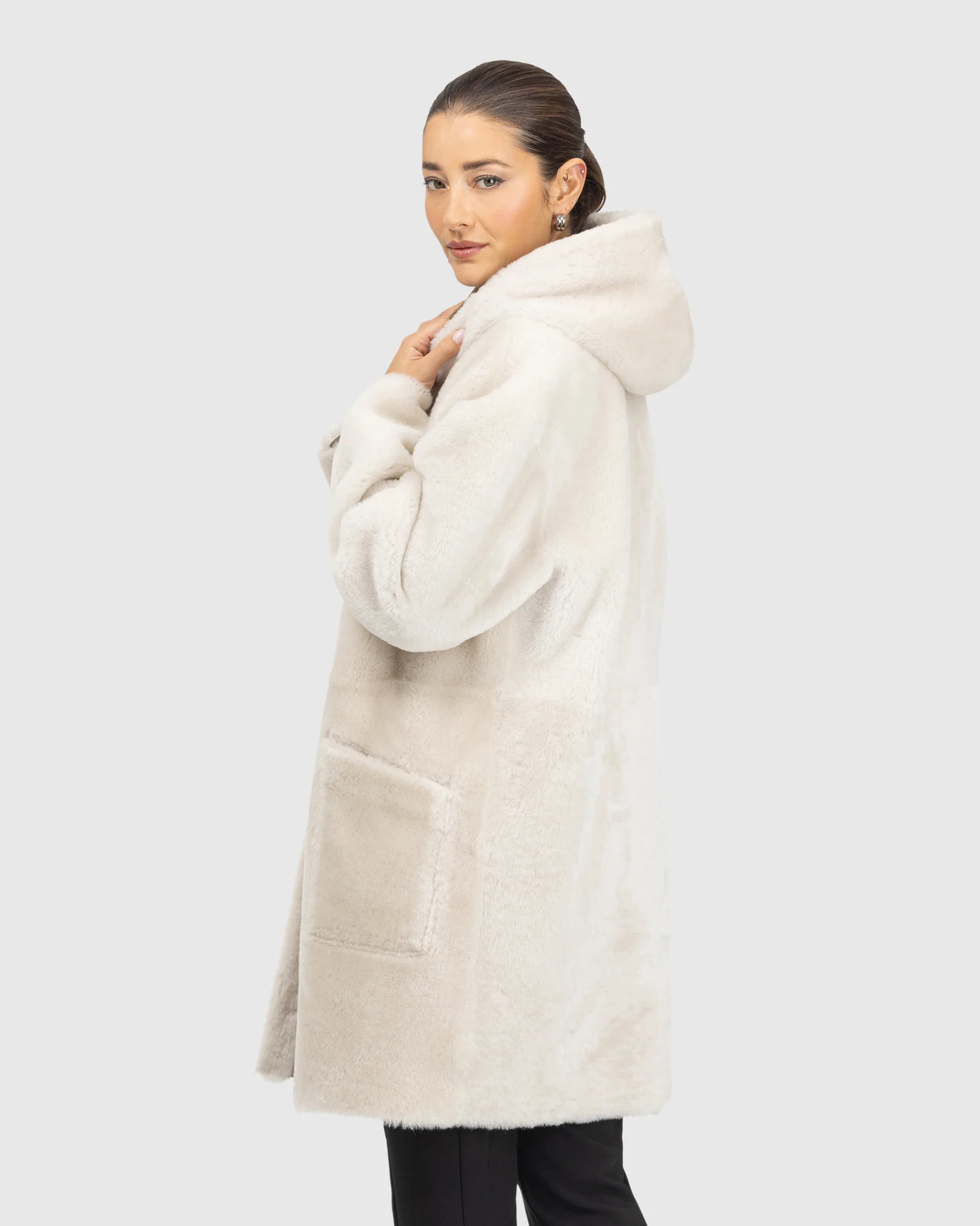 Merino Shearling Lamb Coat,Hood - Image 4