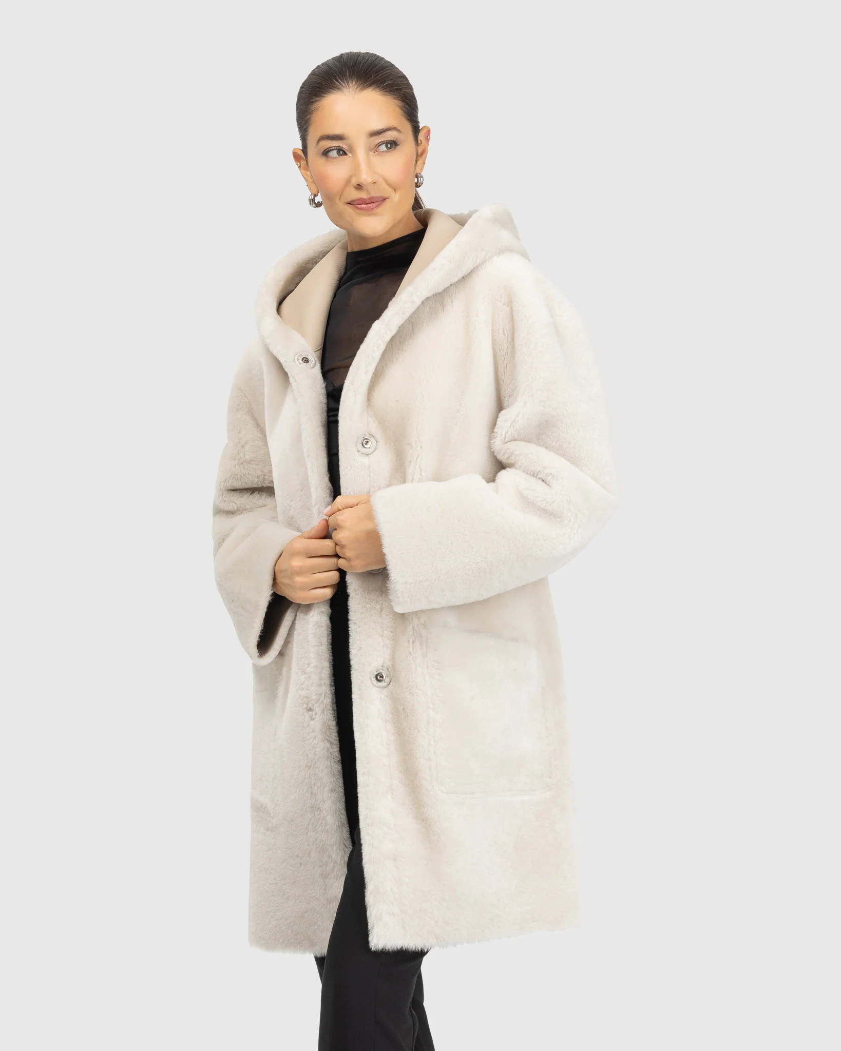 Merino Shearling Lamb Coat,Hood - Image 6