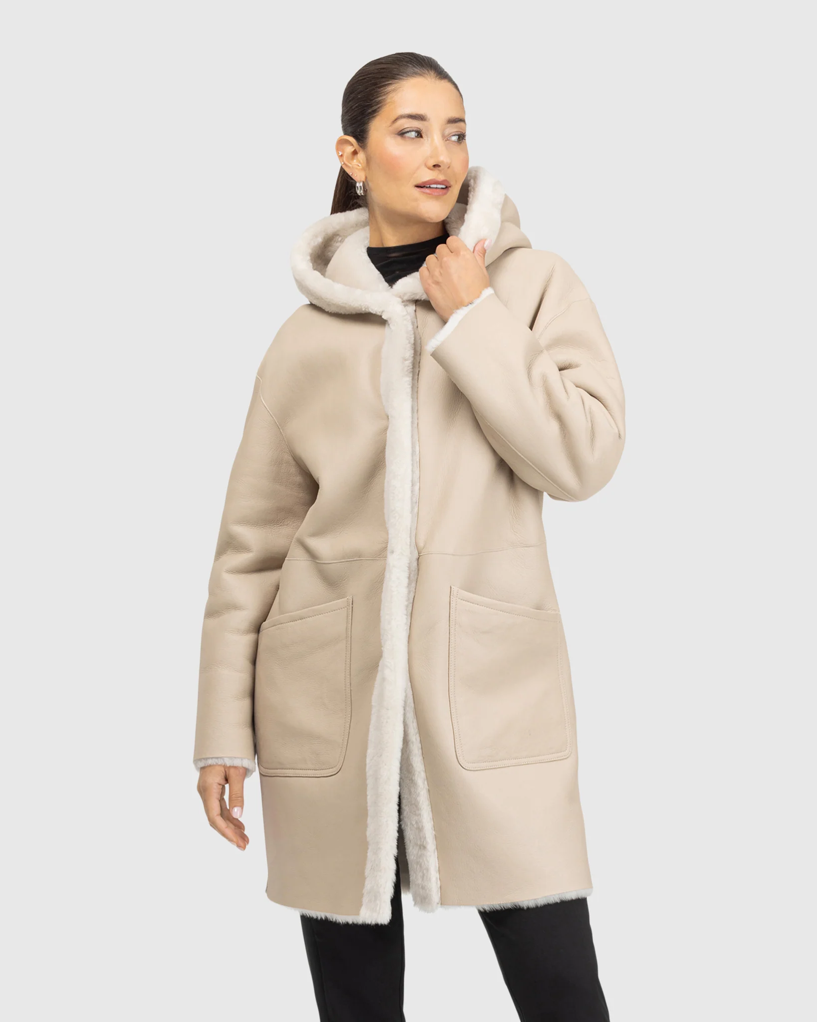 Merino Shearling Lamb Coat,Hood - Image 7