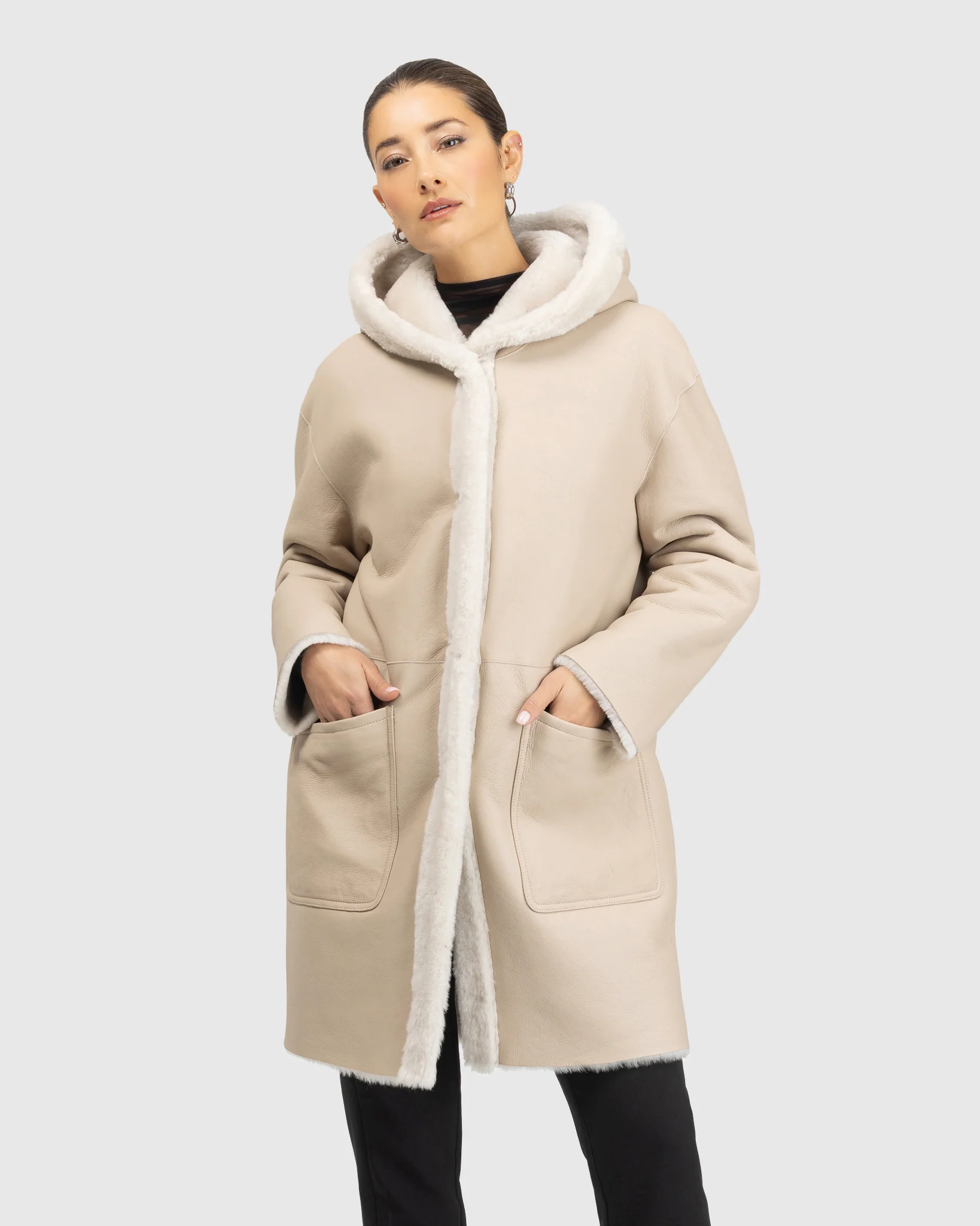 Merino Shearling Lamb Coat,Hood - Image 9
