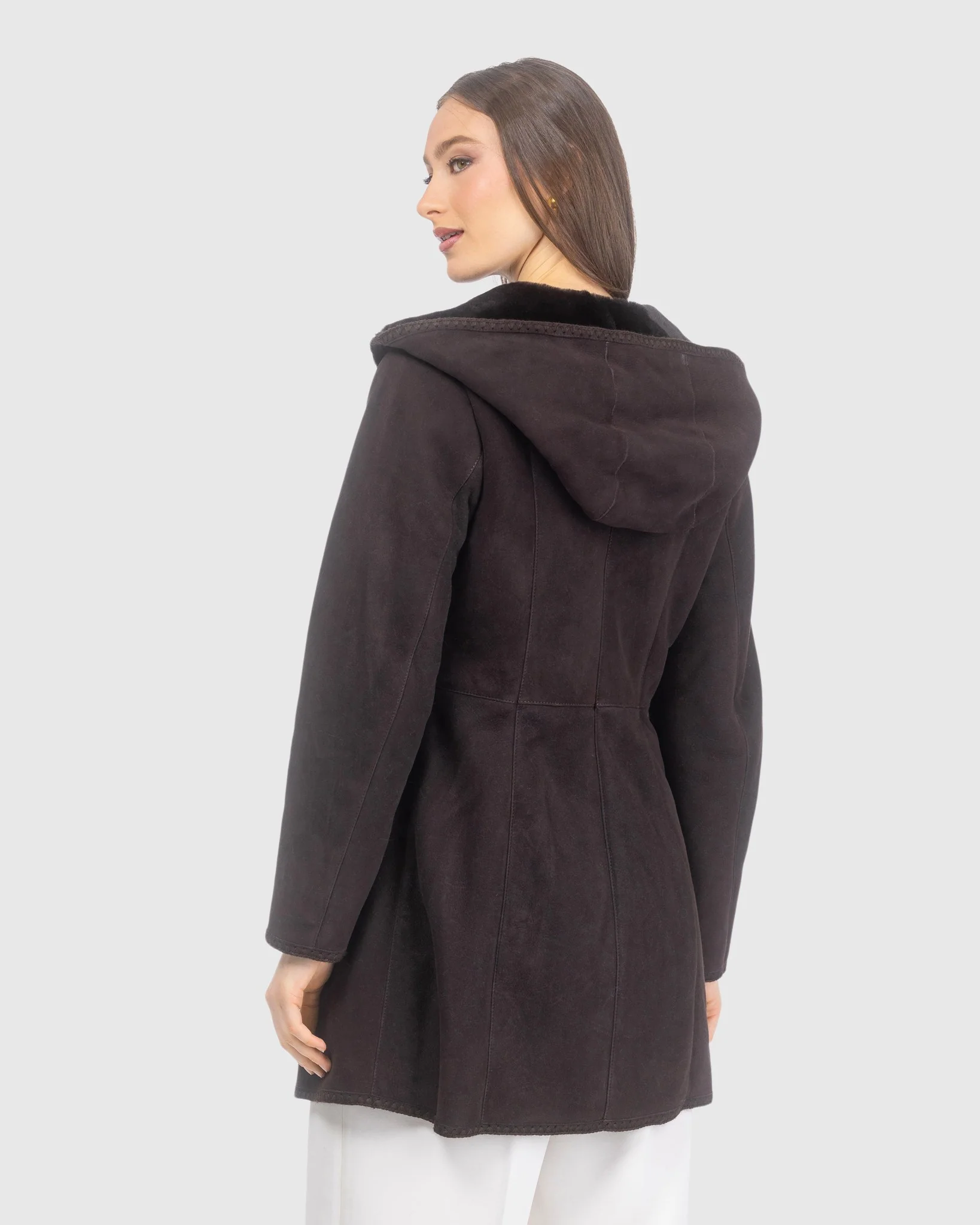 Merino Shearling Lamb Jacket With Emboidered Trim, Hood - Image 5