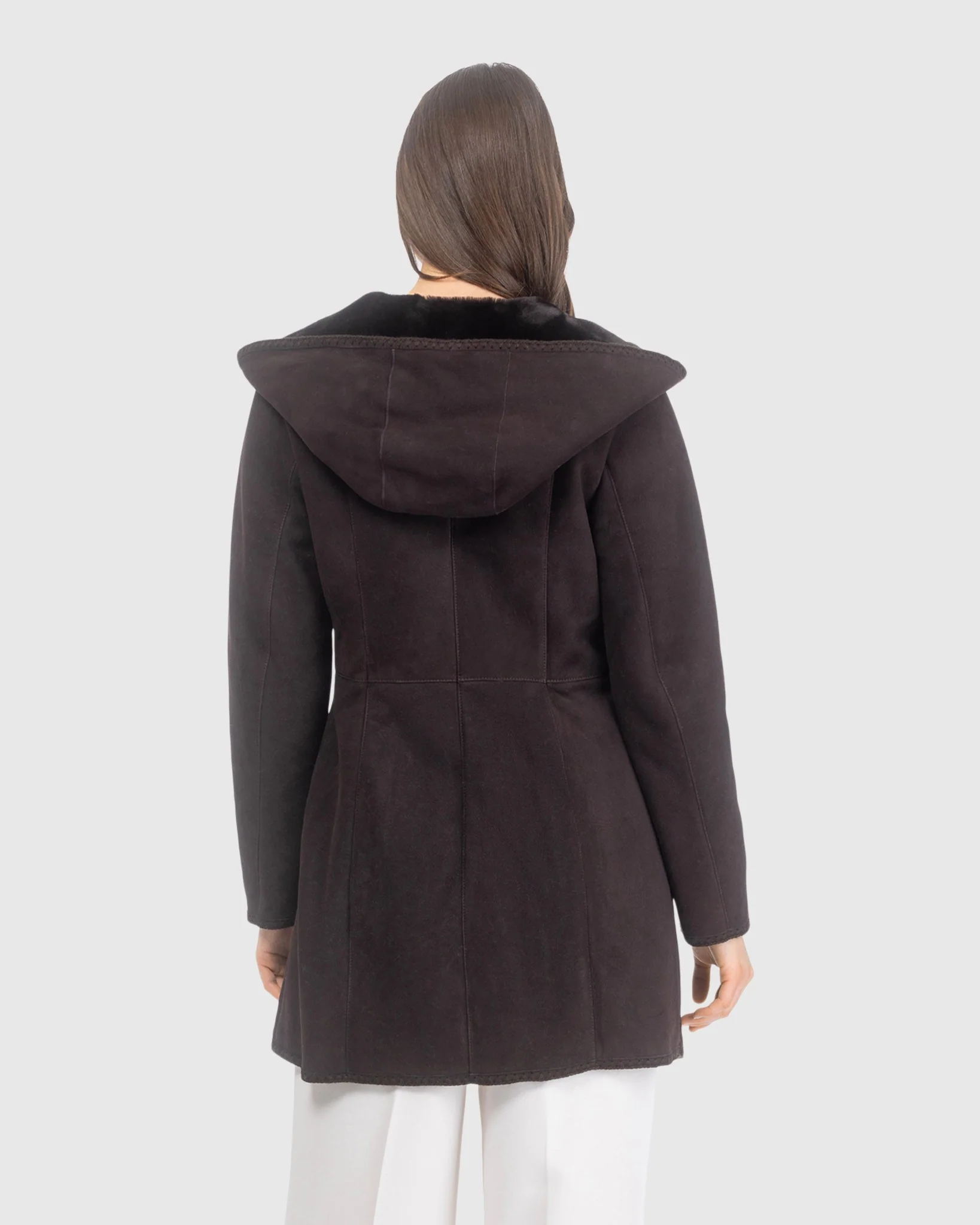Merino Shearling Lamb Jacket With Emboidered Trim, Hood - Image 6