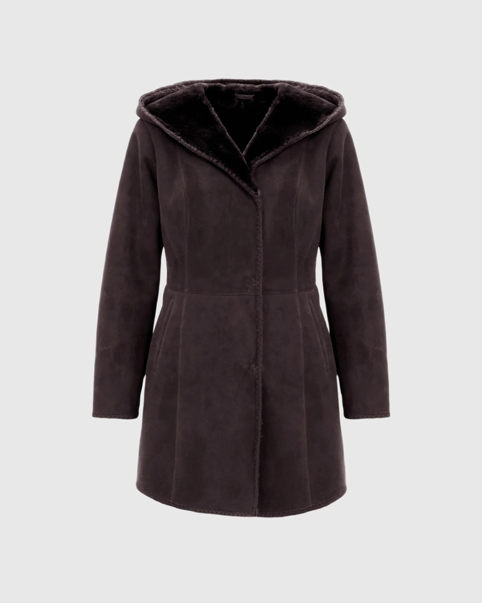 Merino Shearling Lamb Jacket With Emboidered Trim, Hood - Image 7