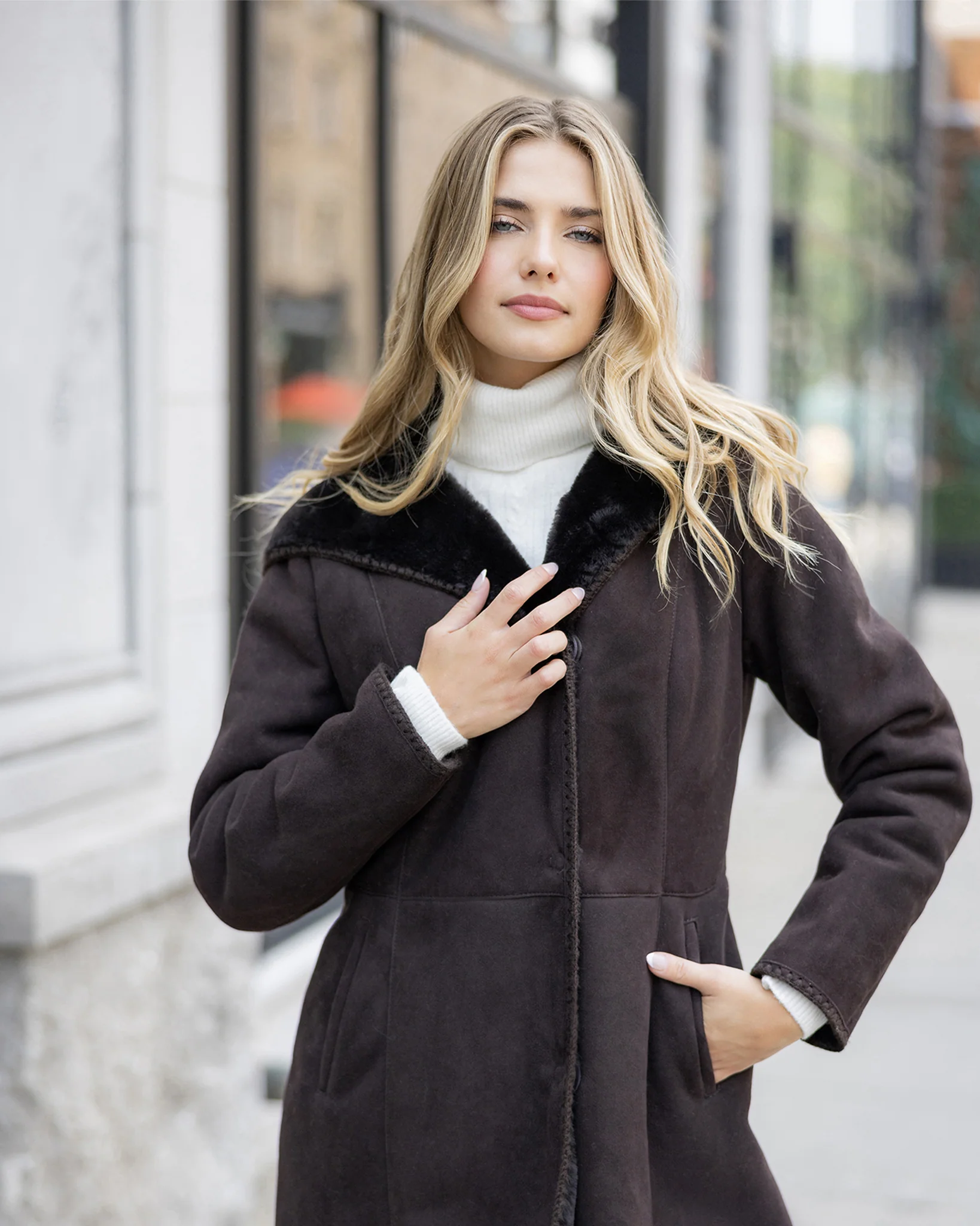 Merino Shearling Lamb Jacket With Emboidered Trim, Hood - Image 8
