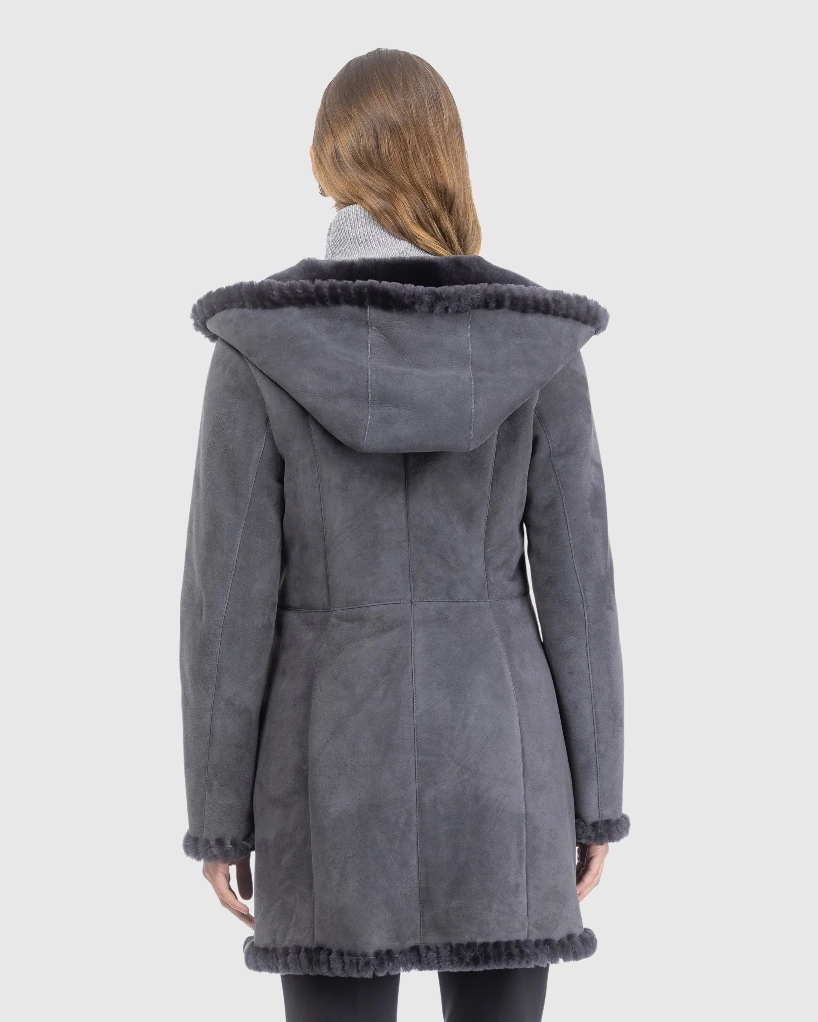 Merino Shearling LambCoat With Whipstitch Trim, Hood - Image 4