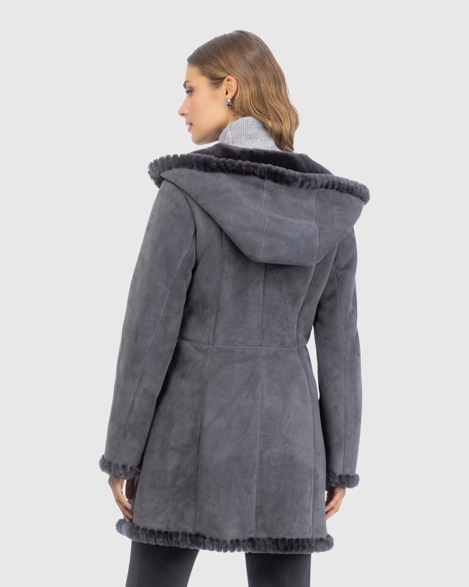 Merino Shearling LambCoat With Whipstitch Trim, Hood - Image 5