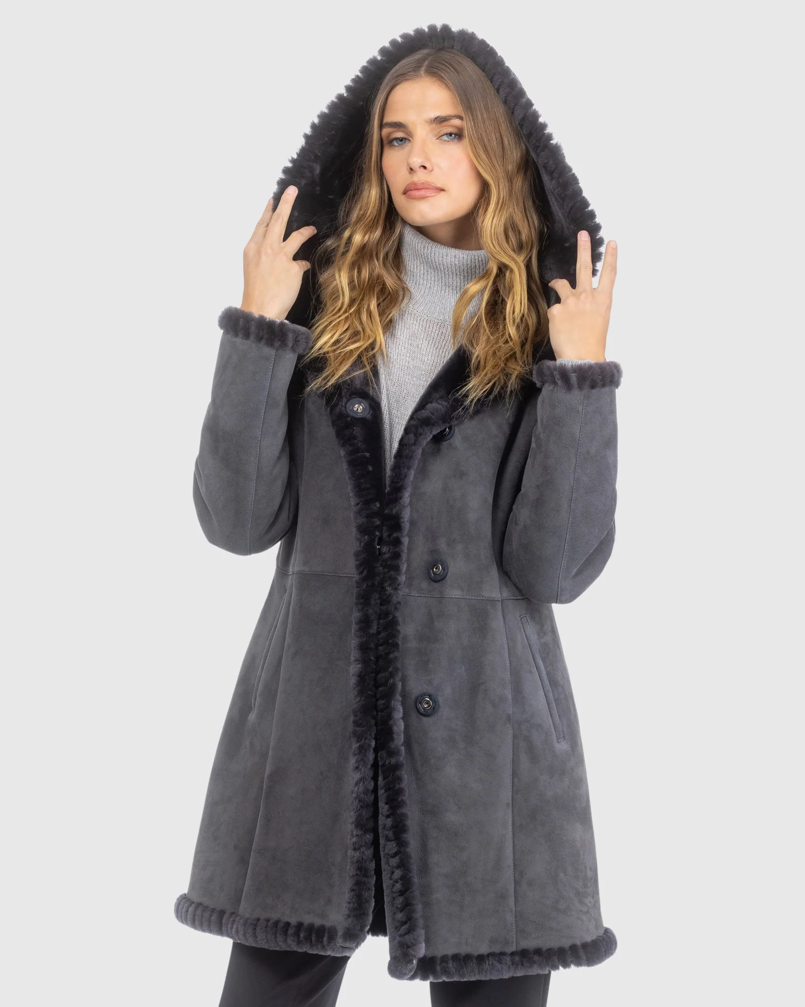 Merino Shearling LambCoat With Whipstitch Trim, Hood - Image 6