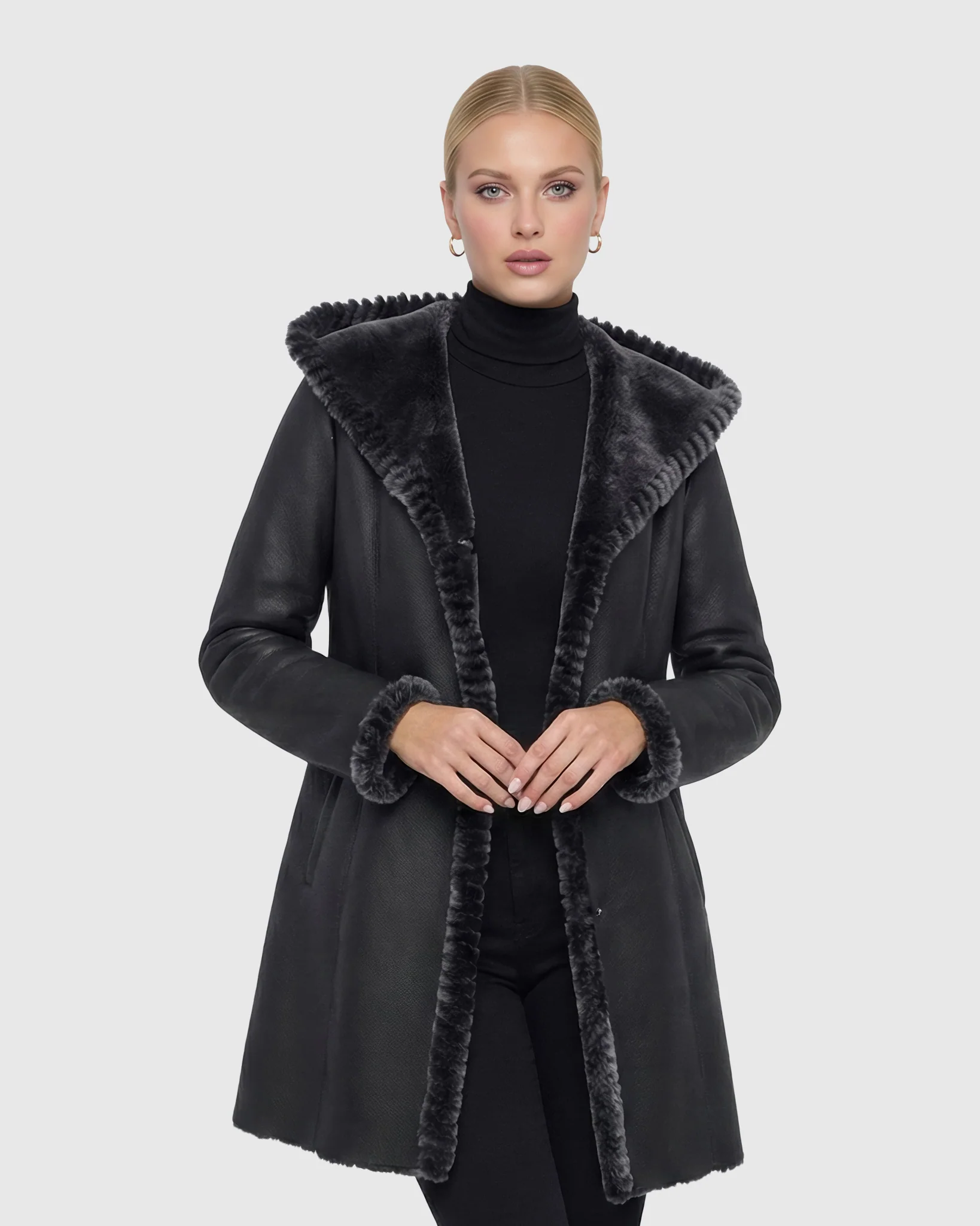 Merino Shearling Lamb Jacket With Whipstitch Trim, Hood - Image 2