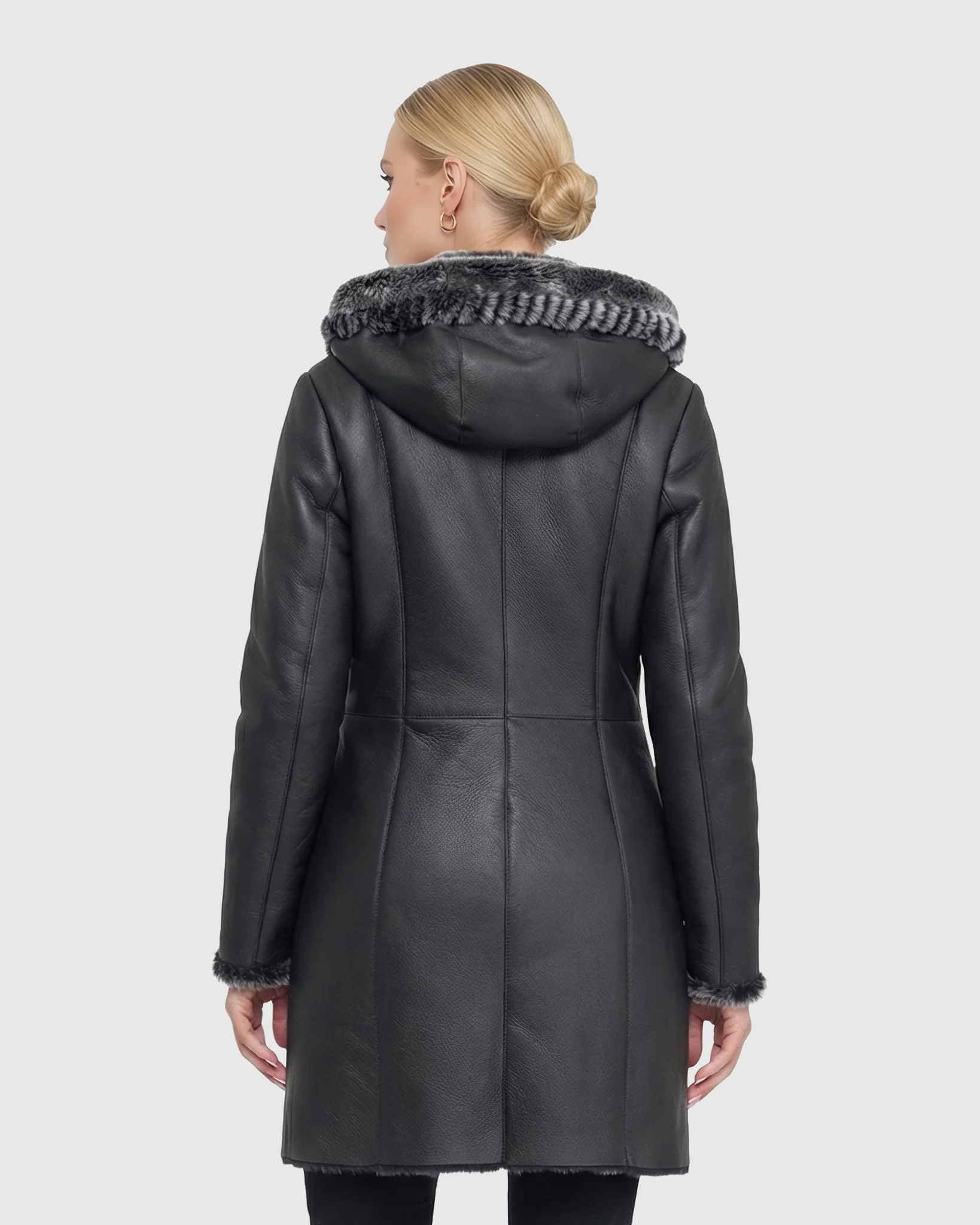 Merino Shearling Lamb Jacket With Whipstitch Trim, Hood - Image 4