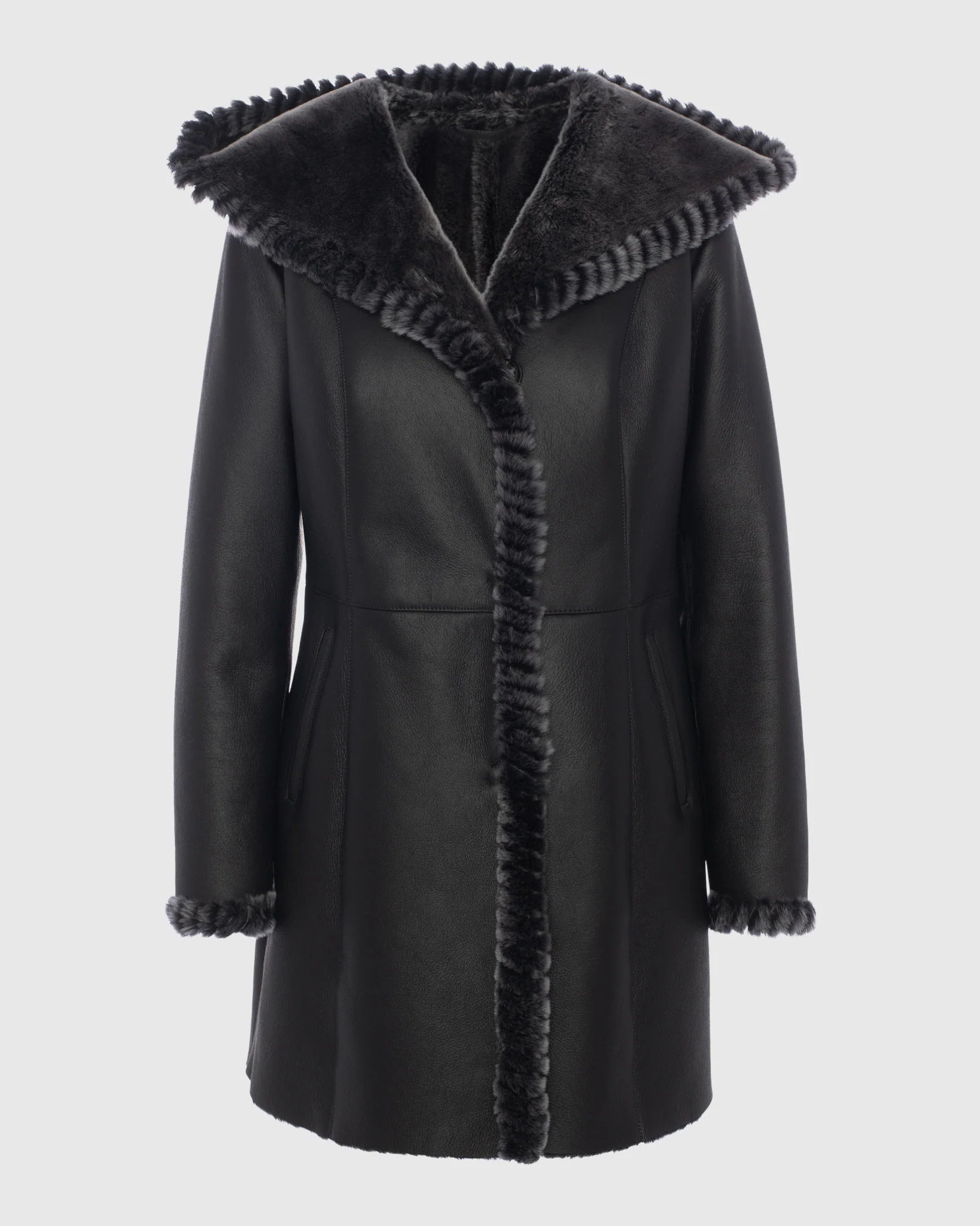 Merino Shearling Lamb Jacket With Whipstitch Trim, Hood - Image 6