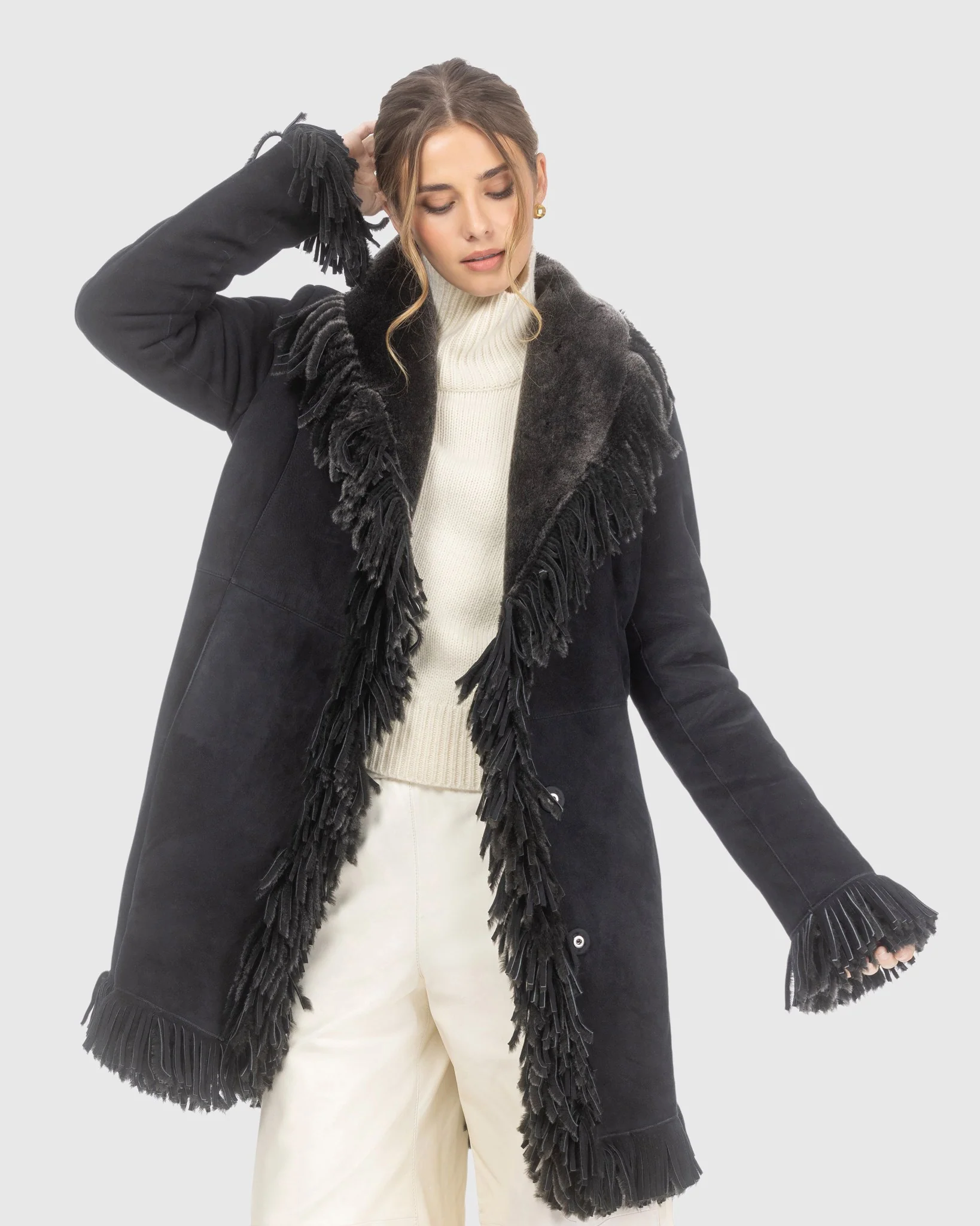 Merino Shearling Lamb Stroller With Fringes - Image 5