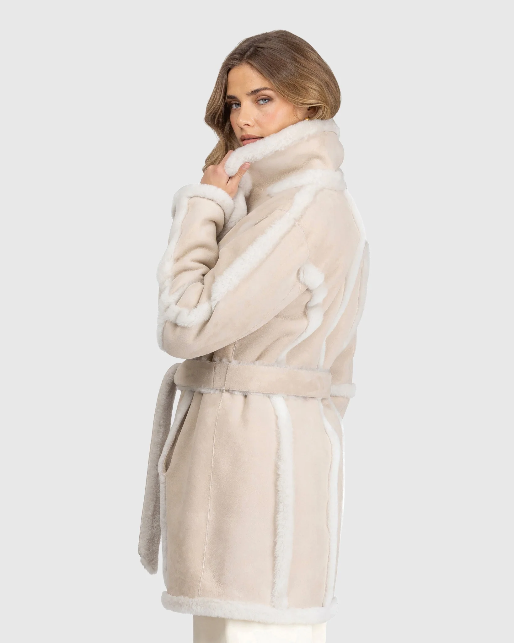 Merino Shearling Lamb Stroller With Spill Seam, Belt - Image 3